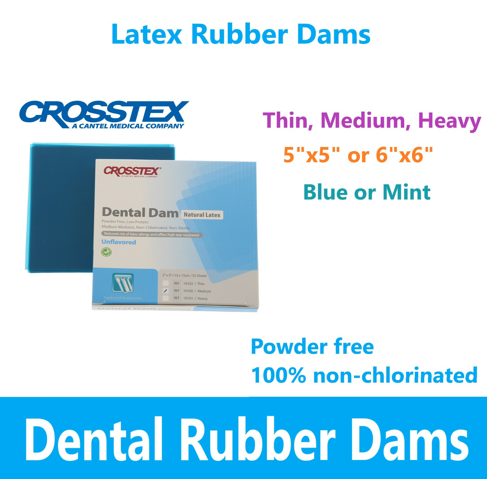 Dental Endodontic Rubber Dam Natural Latex Medium, Thin Heavy Gauge 5×5 or 6×6