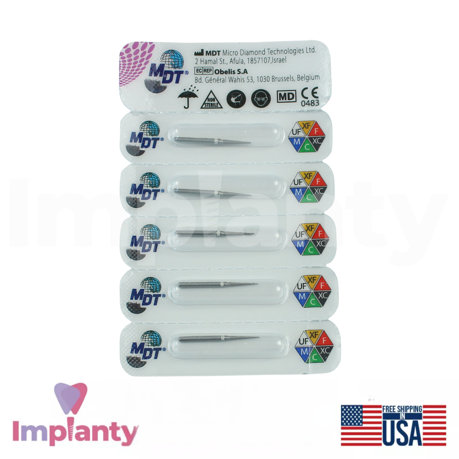 MDT Dental Short Pointed Cone FG Diamond Burs 165 Cutting Contouring Detailing