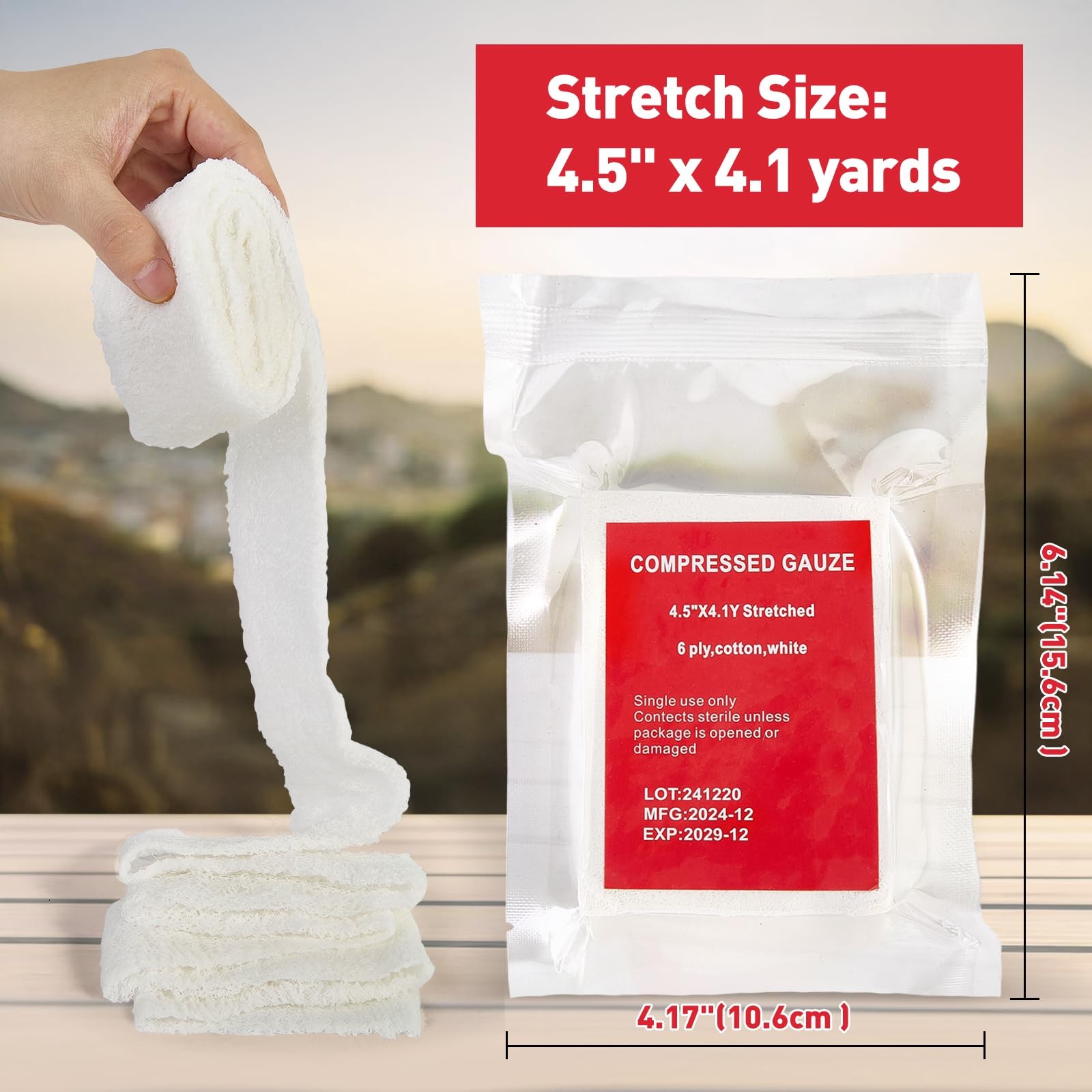 Quick Blood Clotting Emergency Gauze 3″ x 145″ (2 4 Count (Pack of 1), White
