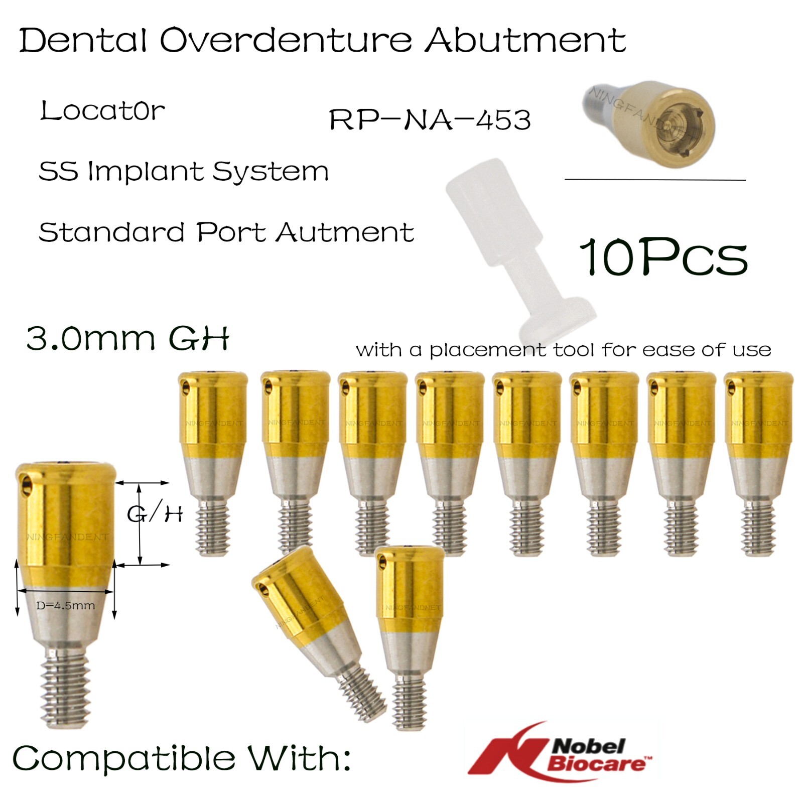 Nobel Biocare Active RP Locator Abutments For 1-5mm GH Conical Connection Ø4.3mm