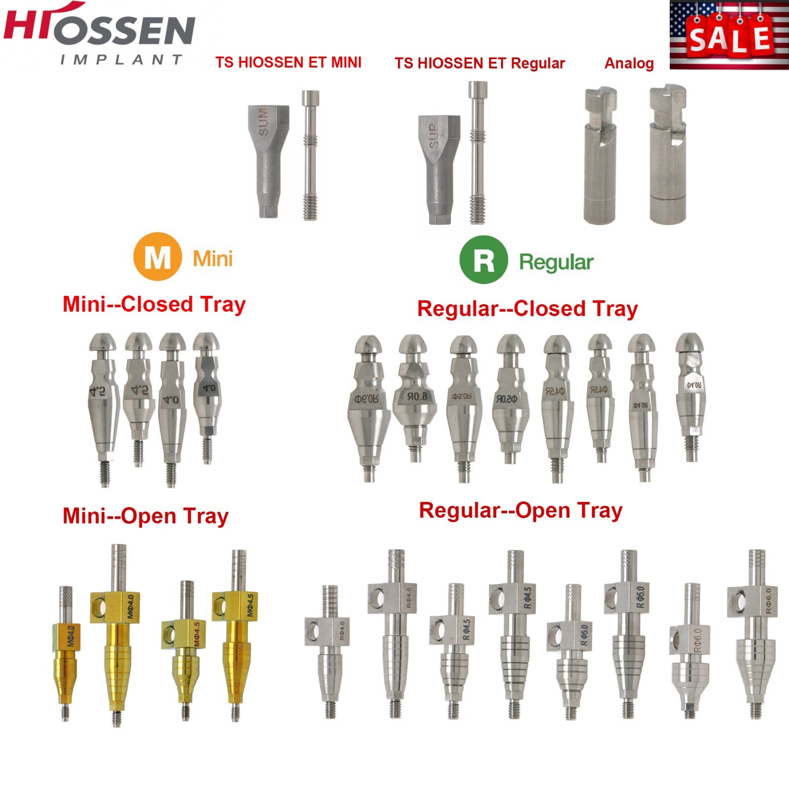 US Fits Hiossen Osstem ET Healing Abutments/Locator/Impression Caps Coping M/R