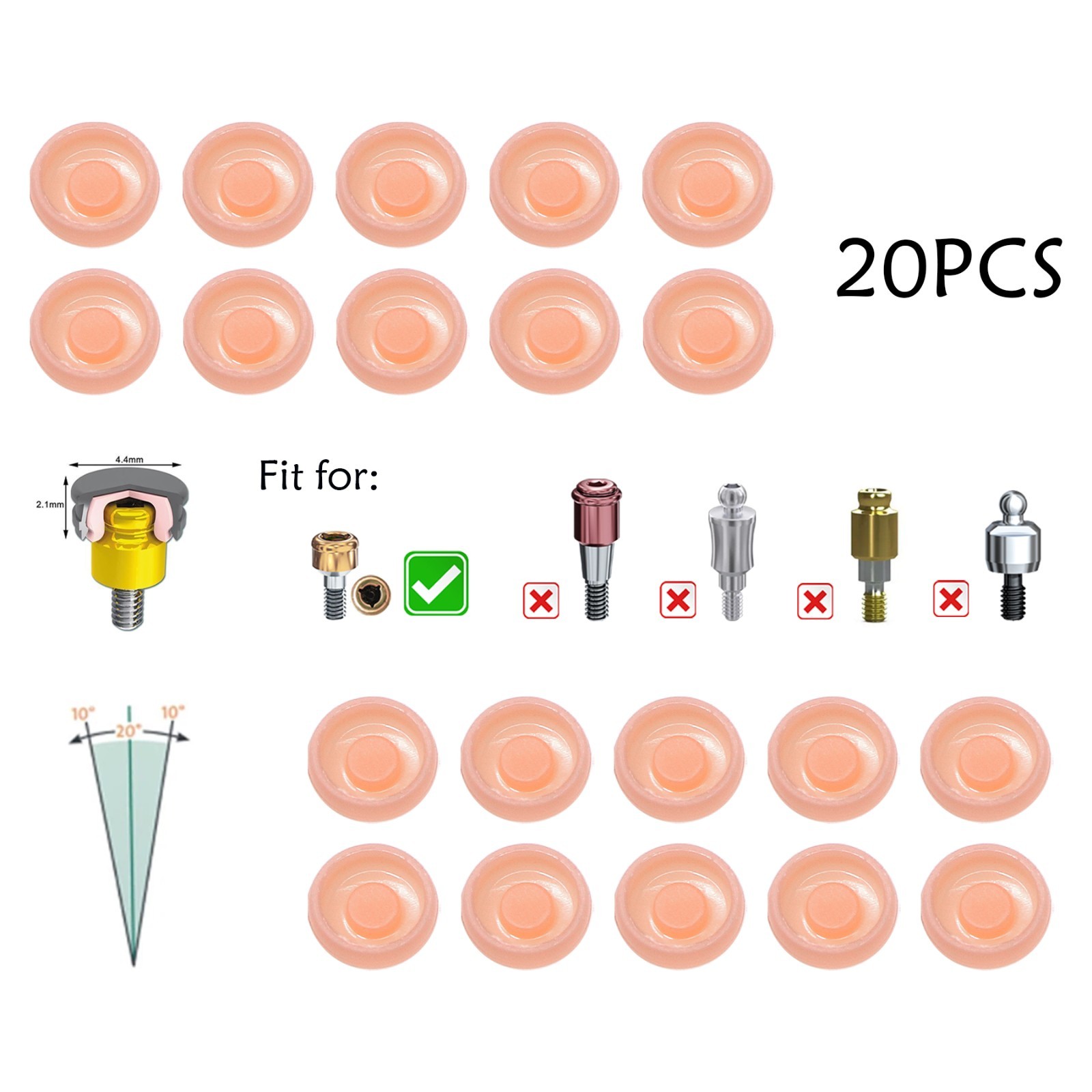 20Pcs Universal Dental Overdenture Replacement Cap for Zest Locator Male Inserts