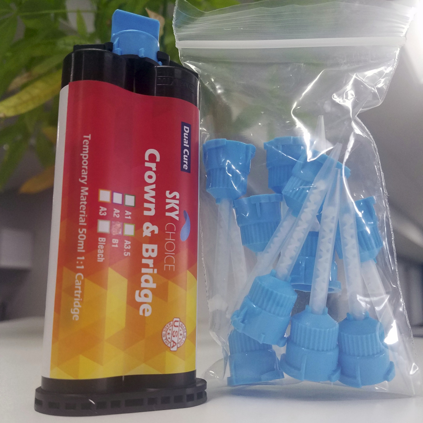 Crown & Bridge Temporary A1/A2/A3.5/B1/Bleach (1/50ml & 10 Mixing Tips) USA Made