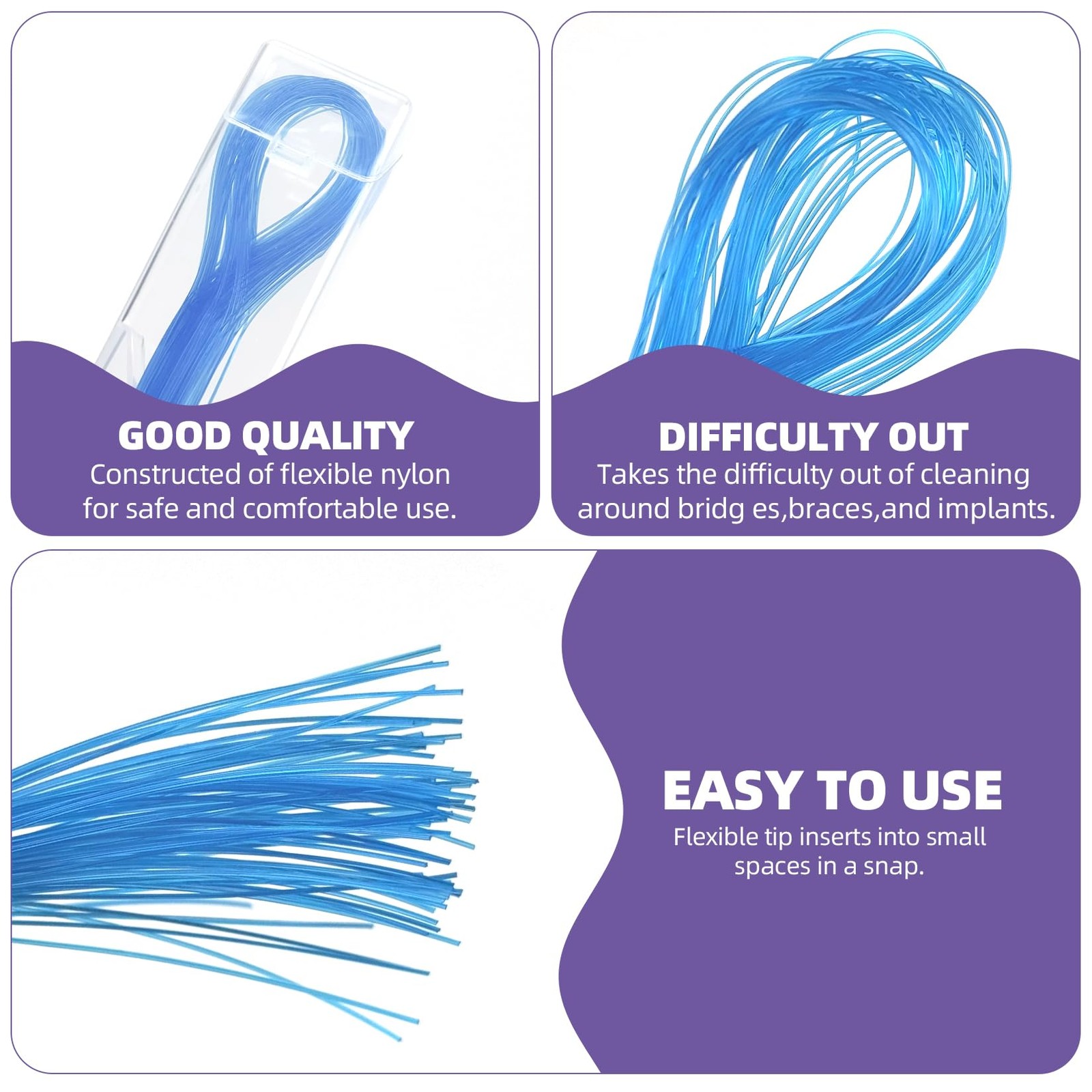 RIZUKO Floss Threaders,Deep Clean Dental 70 Count (Pack of 6), Blue