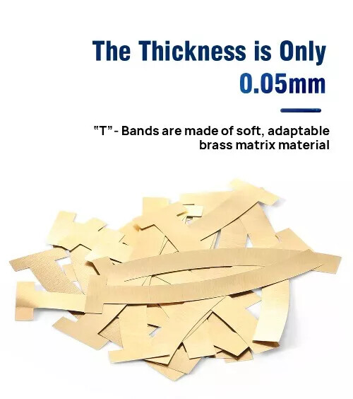 100/Bag Dental T- Band Brass Straight Large Small Curved Matrix Bands 0.05mm