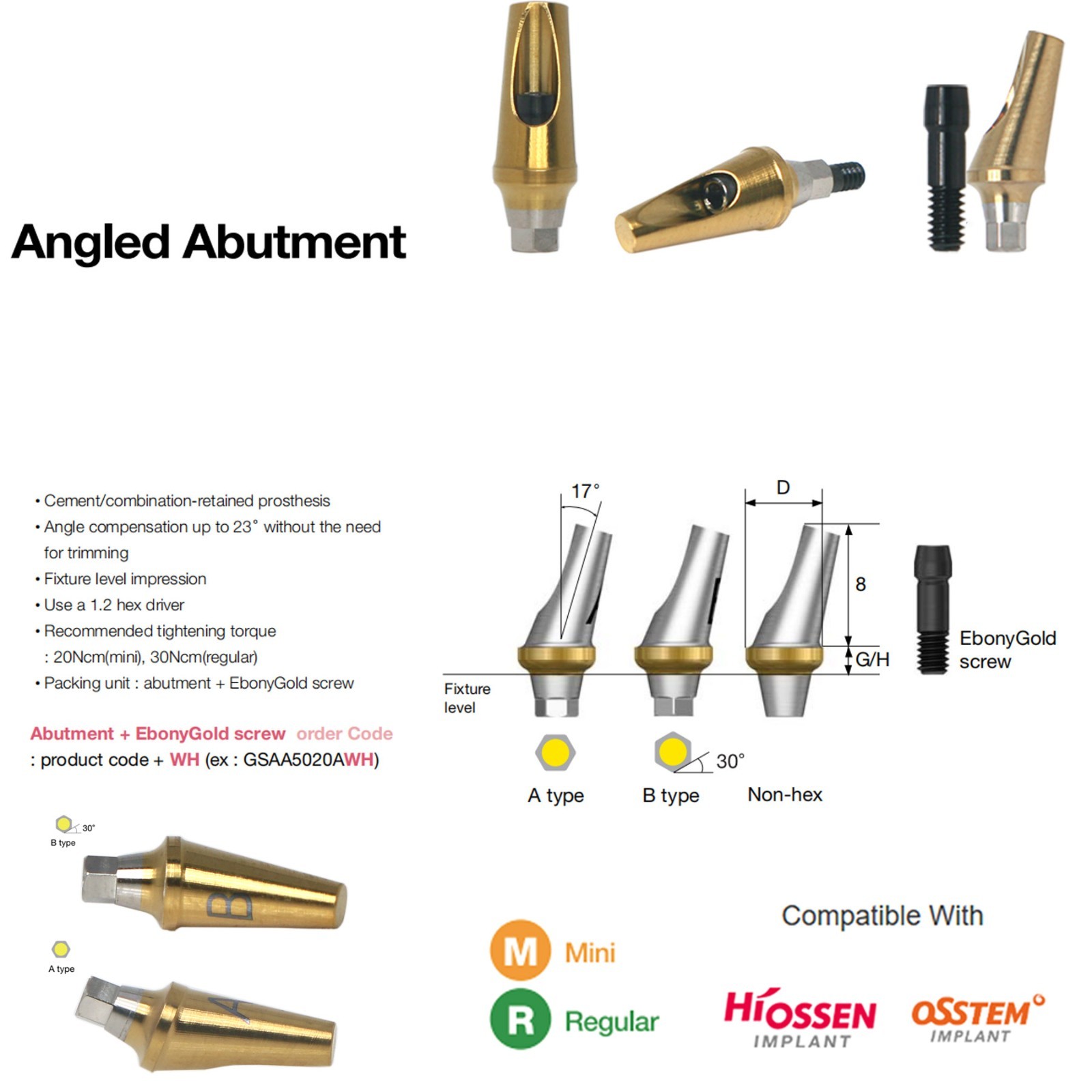 US Dental Prosthetics Angled 17°/Straight Titanium Abutment fit Hiossen ET OSS