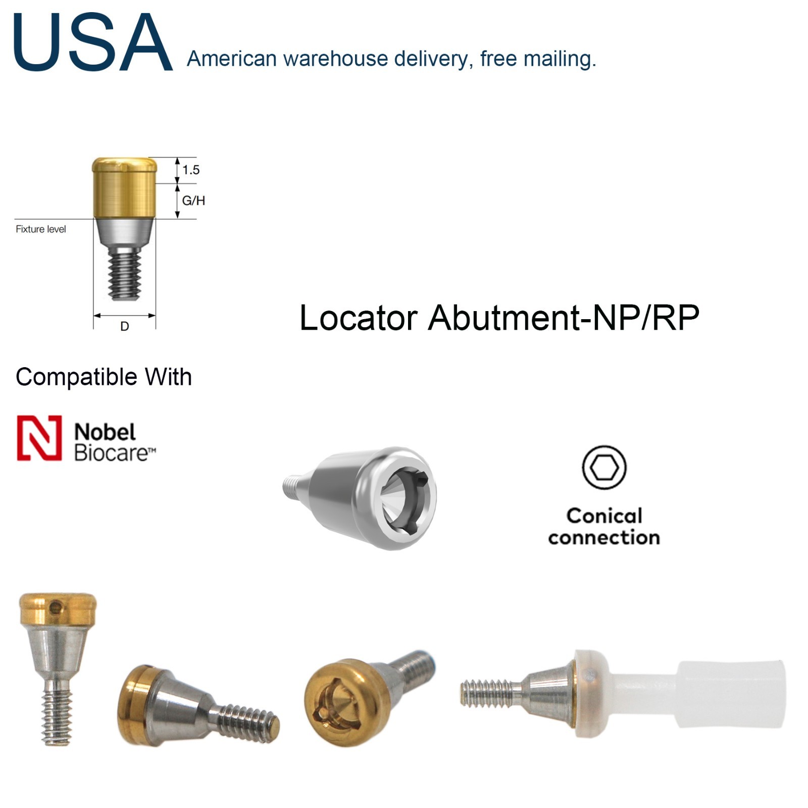 US Dental LOCATOR Abutment for NP/RP Conical Connection 1-5.0mm for NobelBiocare