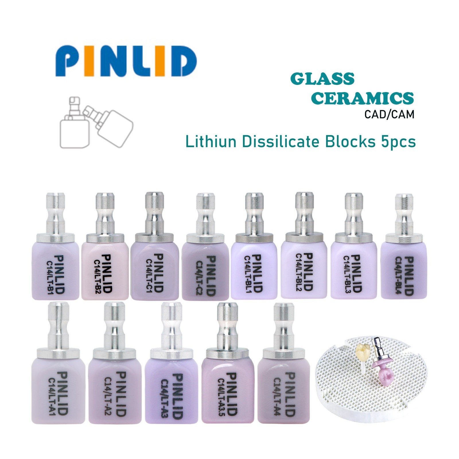 US Dental C14 HT/LT Lithium Disilicate Ceramic Blank For CEREC CAD/CAM 1/2/5Box