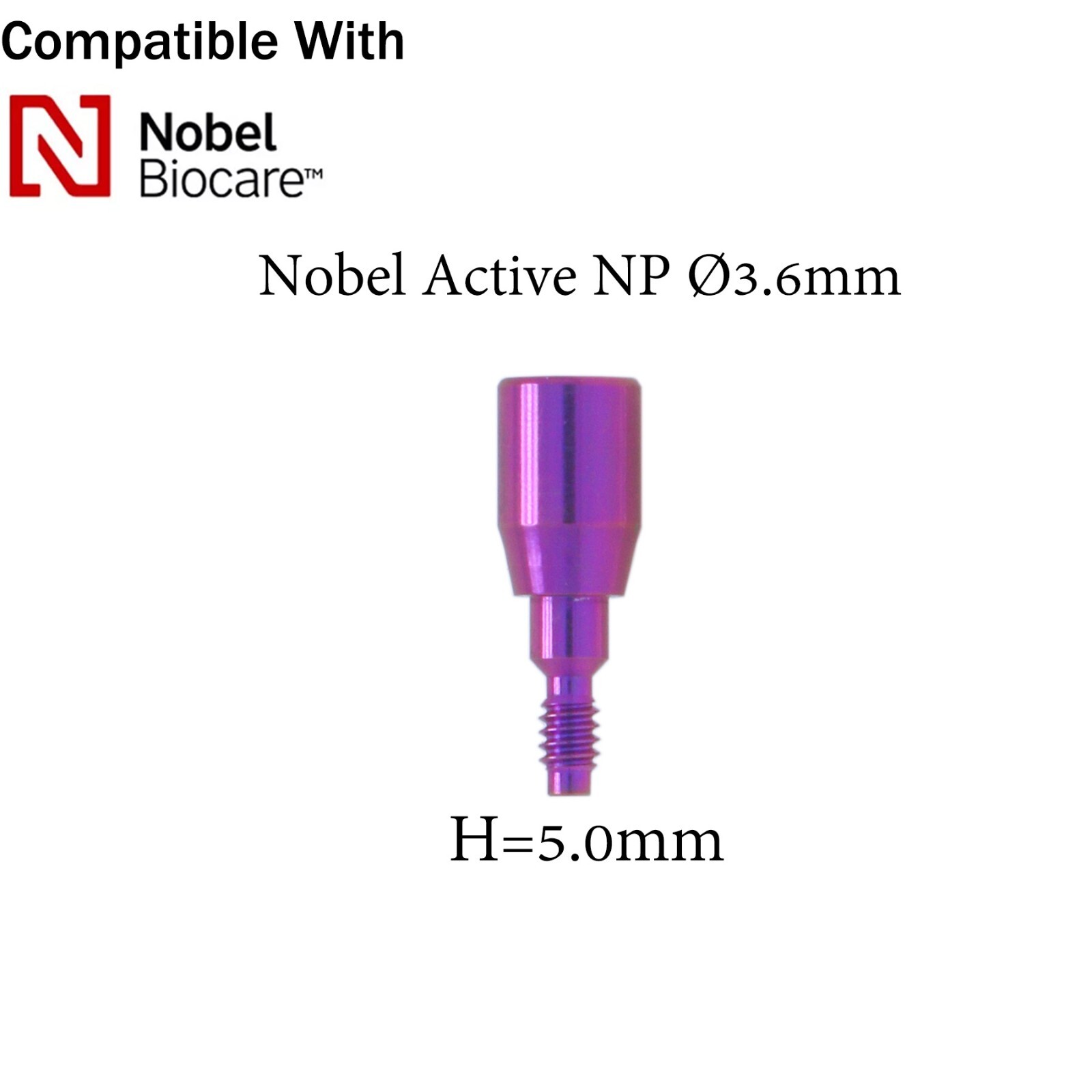 Dental Healing Cap Abutment NP Compatible NOBEL Active Ø3.6/5.0 H=3.0/5.0/7.0mm