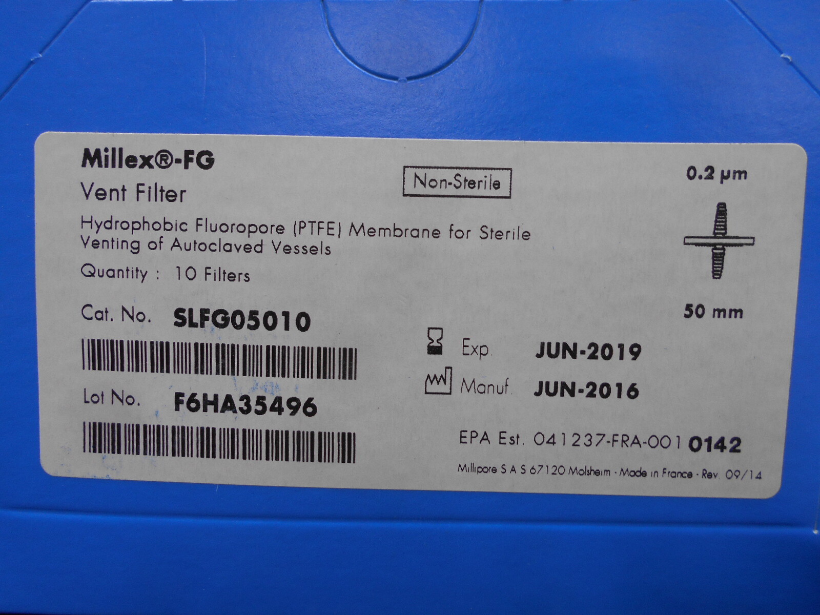 BOX OF 10 MILLIPORE SLFG05010 0.2µm 50mm PTFE STERILE VENT FILTER