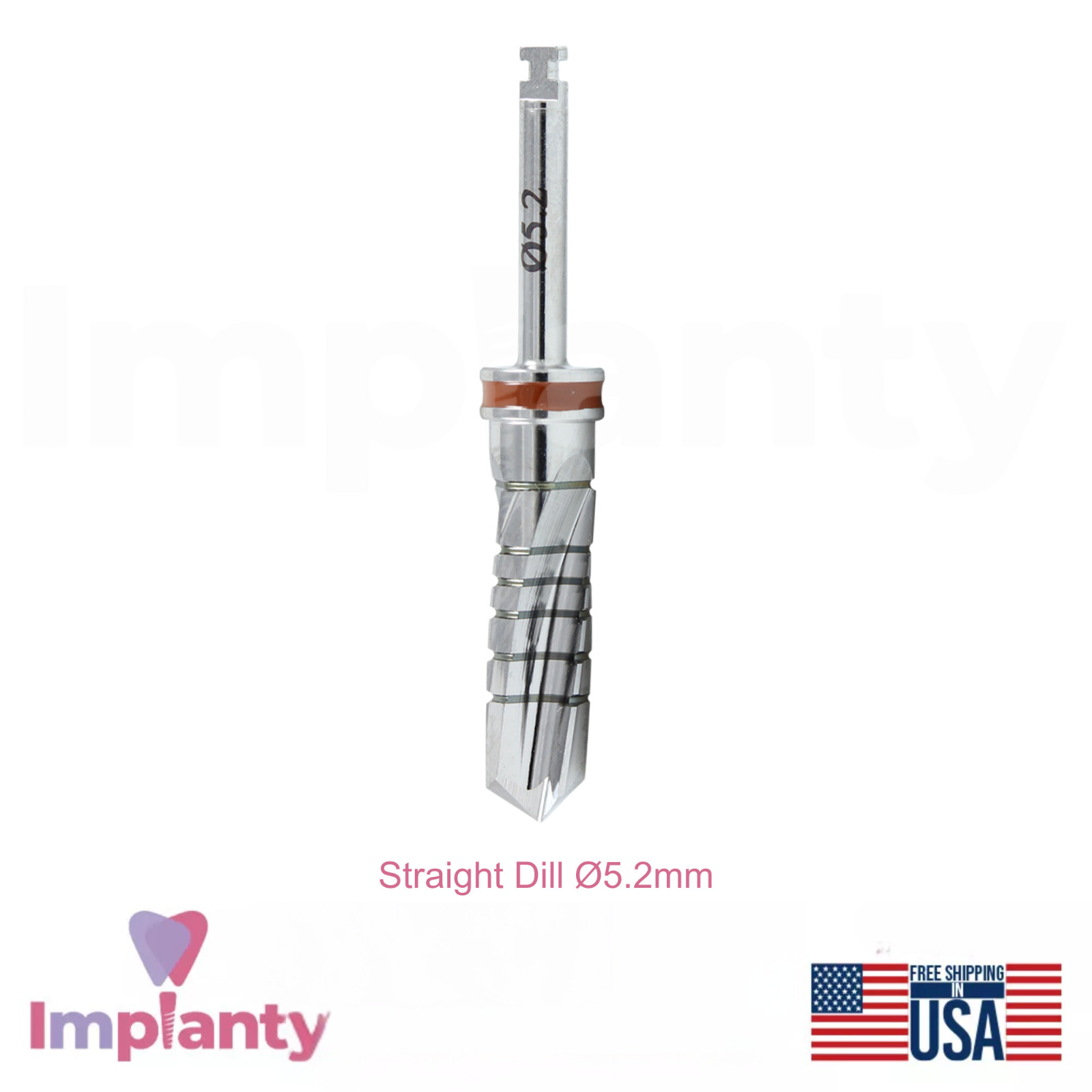 GDT Dental Straight Drill with Stoppers Set Ø5.2mm Brown Stainless Steel Tool
