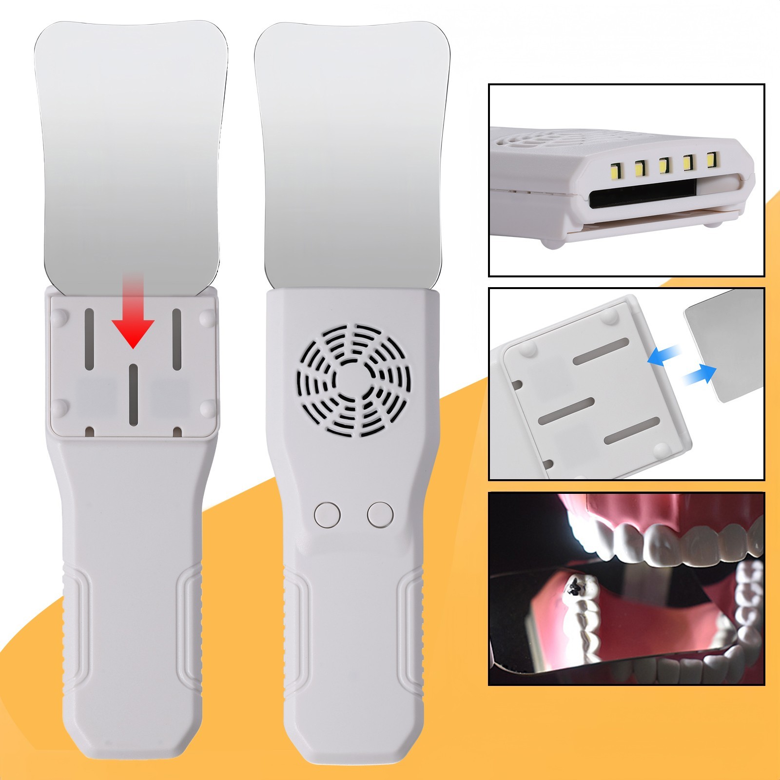 Dental Occlusal Mirror Fog Free Photo 5 LED Lights Intra Oral 4 Mirrors Anti-Fog