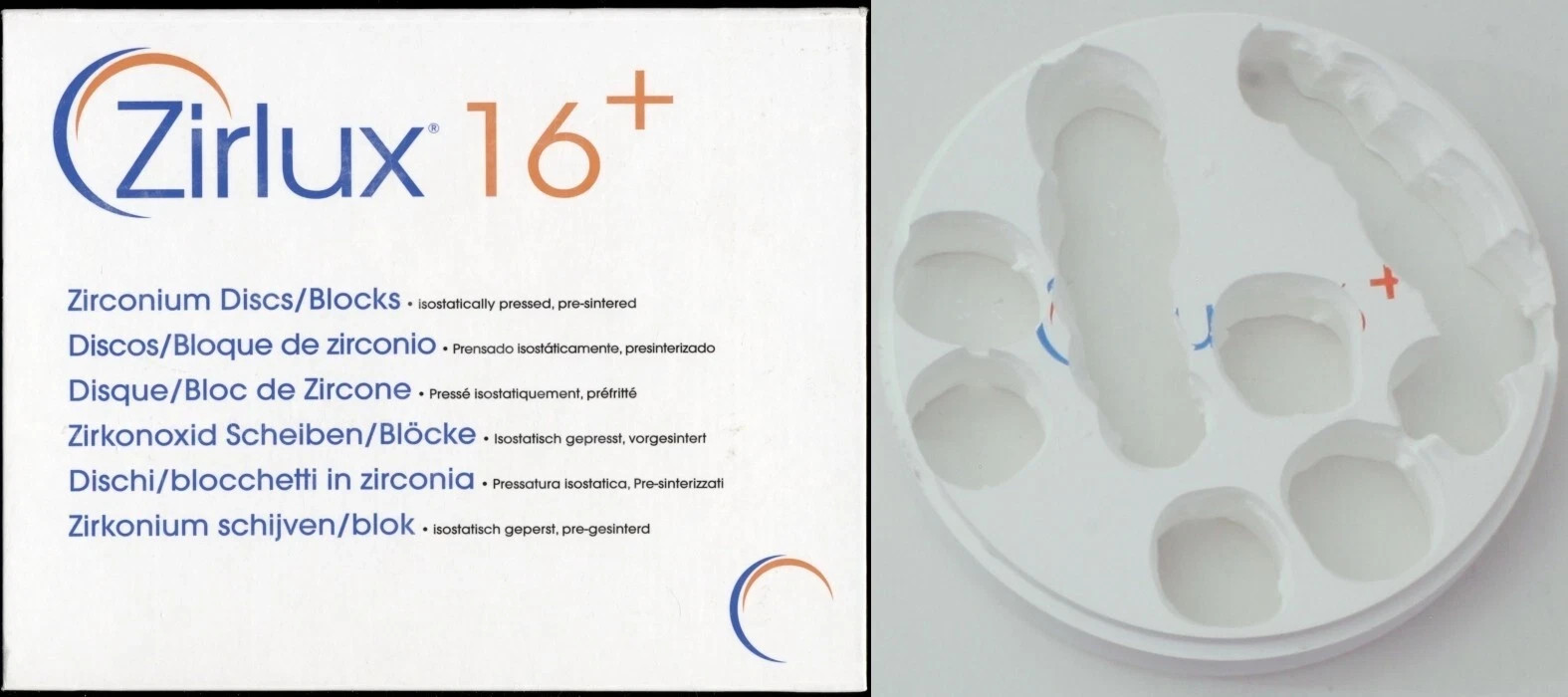 Used Zirlux 16+ White Zirconia Disc Blank 98×18 mm D98-18 Use by 2023-09-04