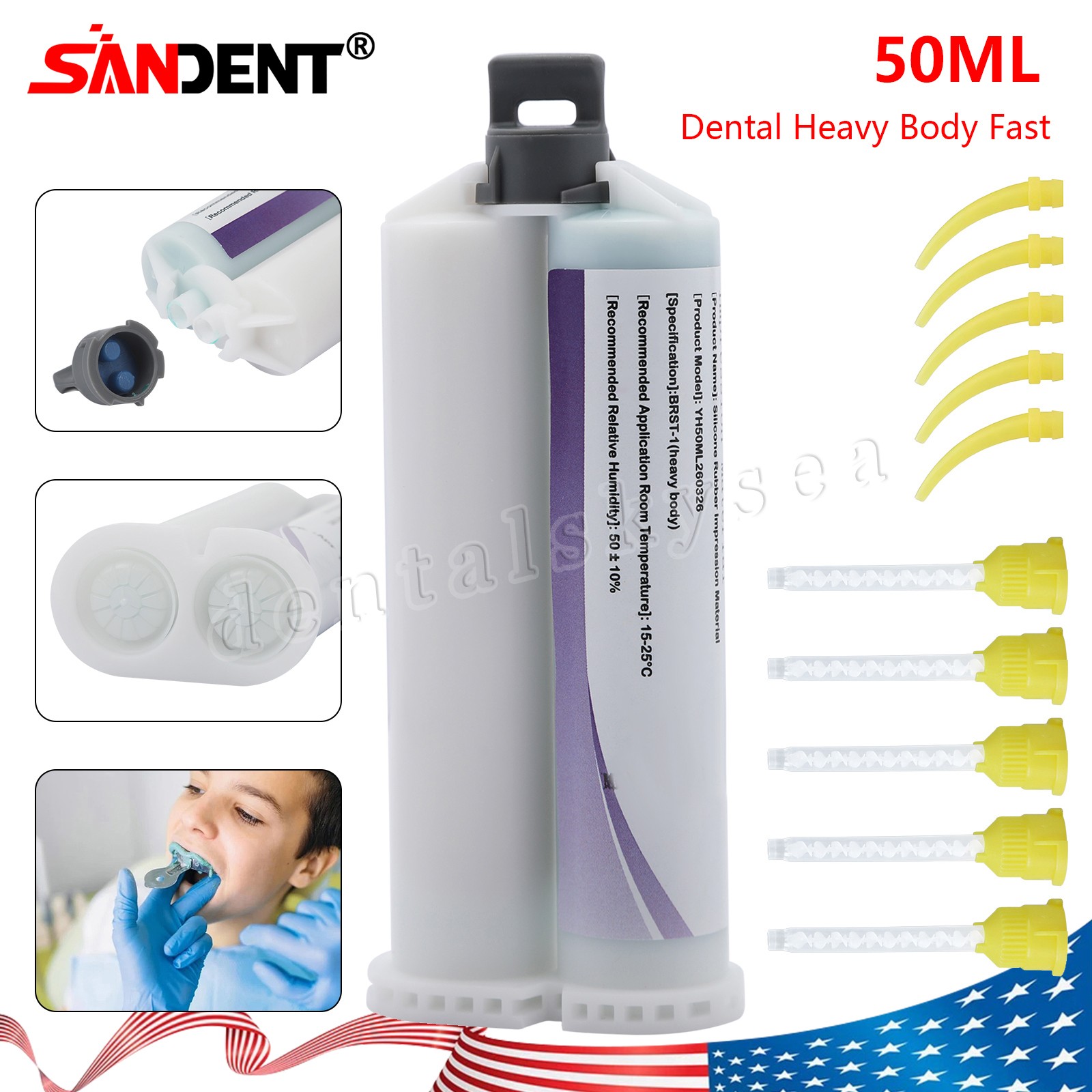 SANDENT Dental 1:1 LED Fiber Optic Contra Angle Handpiece fit E-Type Motor