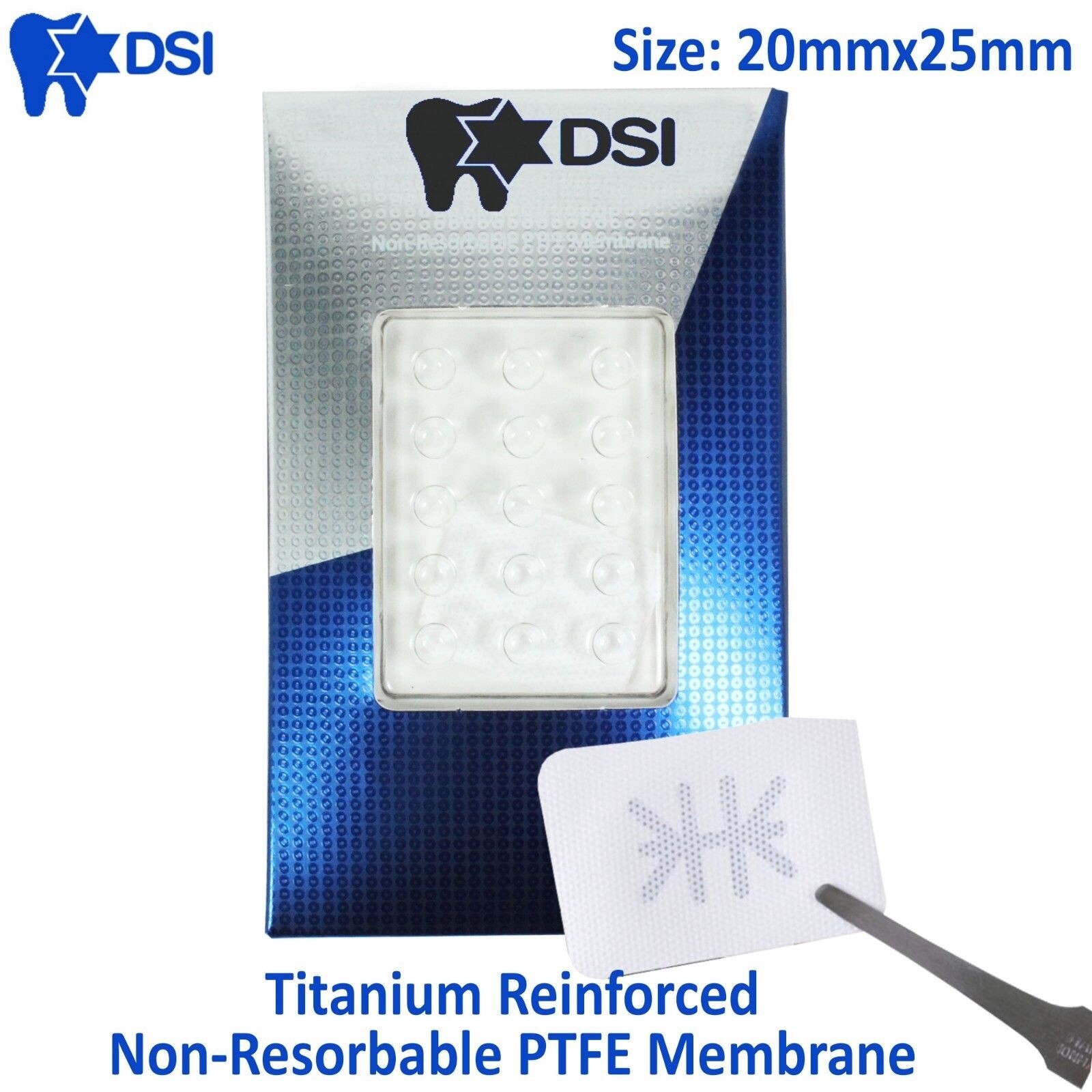 DSI Dental Fixture Titanium Reinforced Membrane PTFE 20x25mm