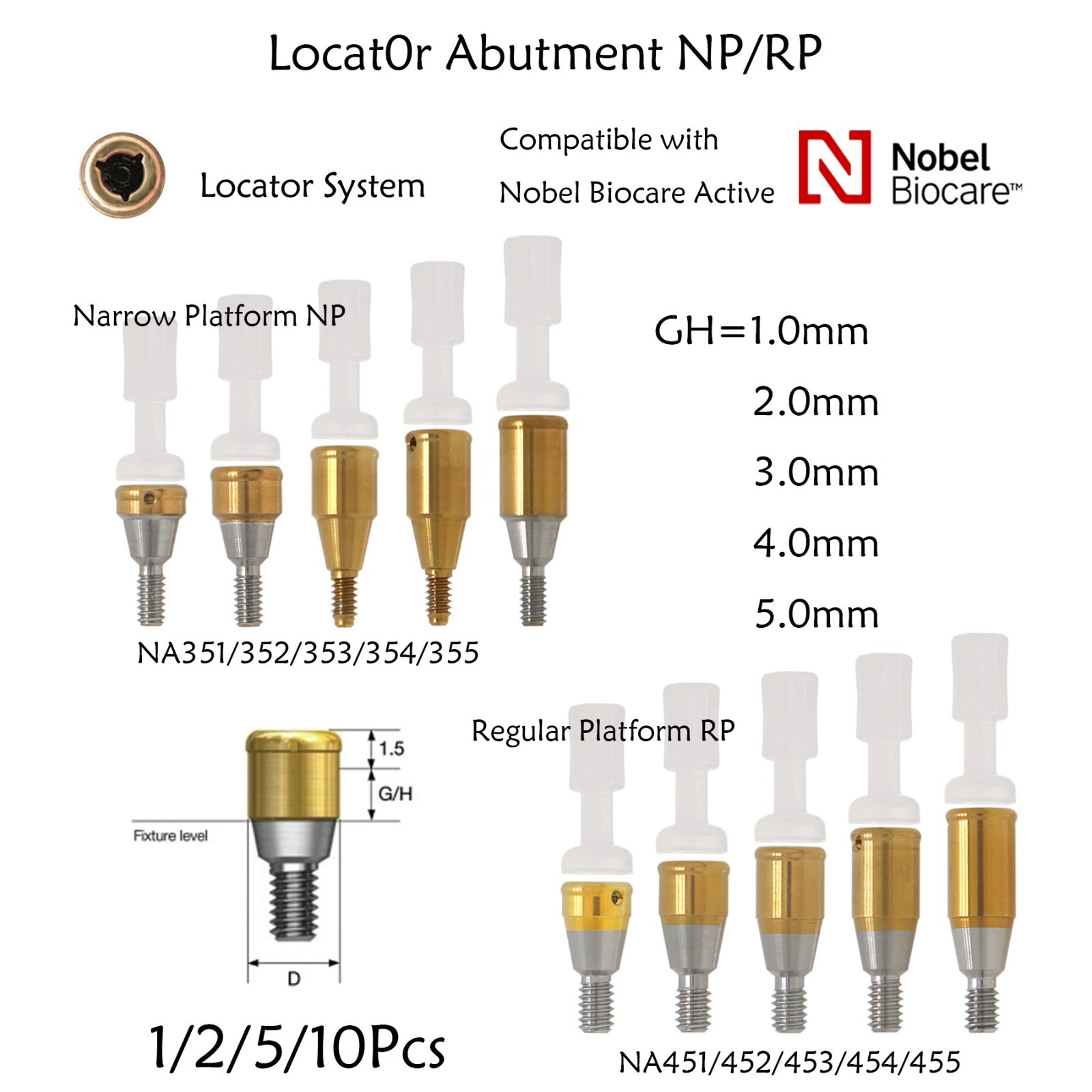 Dental Overdenture Locator Abutment Fit Hiossen Osstem/Nobel Biocare/Zimmer/MIS
