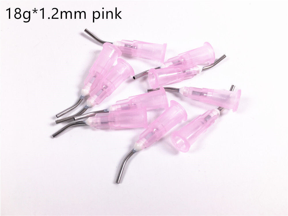 Dental Flow Resin Pre-Bent Syringe Tip Etch Delivery Tips 18g–1.2mm–Pink