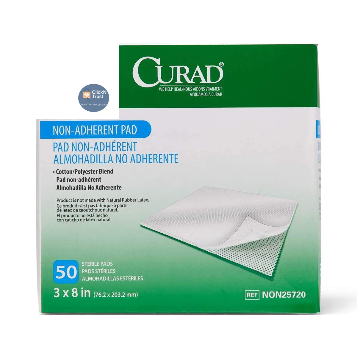 CURAD Sterile Non-Adherent Pad, 3×8 (Pack of 50) 3″ x 8″, White