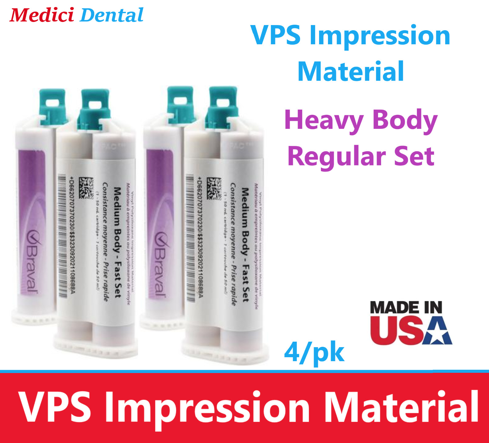 Dental Impression Material, VPS HEAVY BODY REGULAR Set, 4 x 50ml, USA Ex:2026