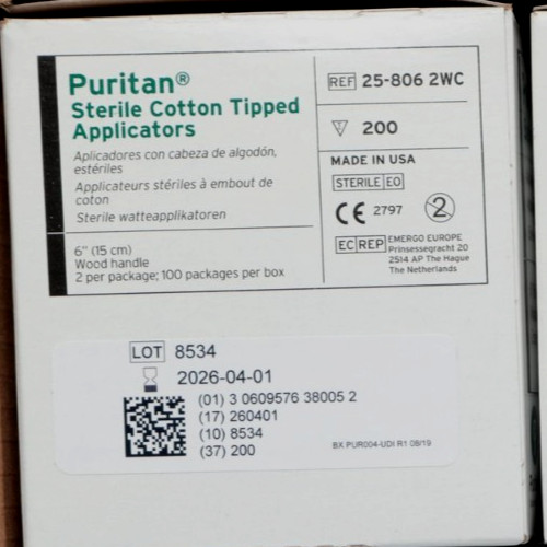 Puritan Sterile Cotton Tipped Applicators 25-806 2wc Box of 200