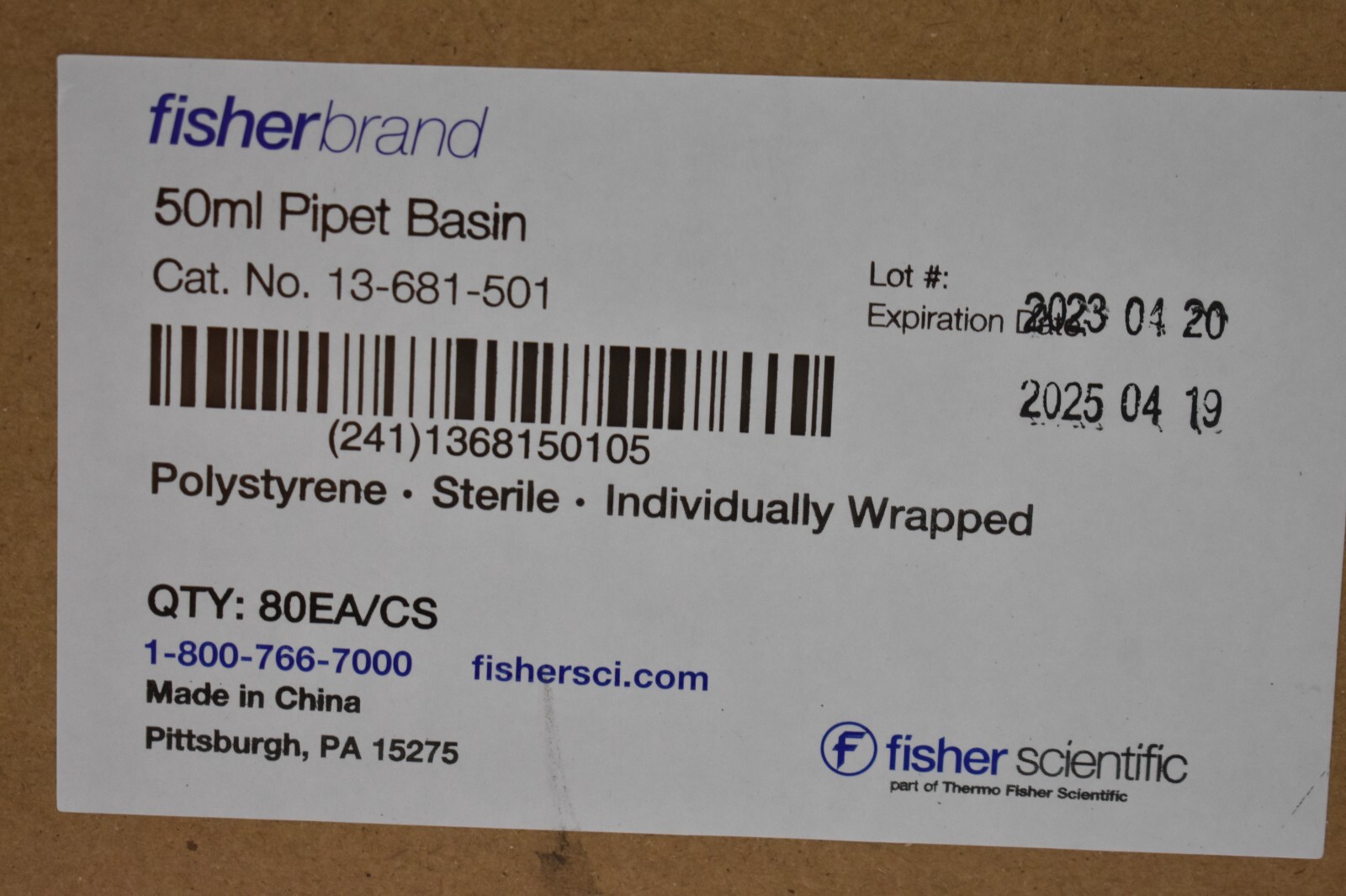 80pk FisherBrand 50 mL Pipet Basins Polystyrene Sterile 13-681-501 Disposable