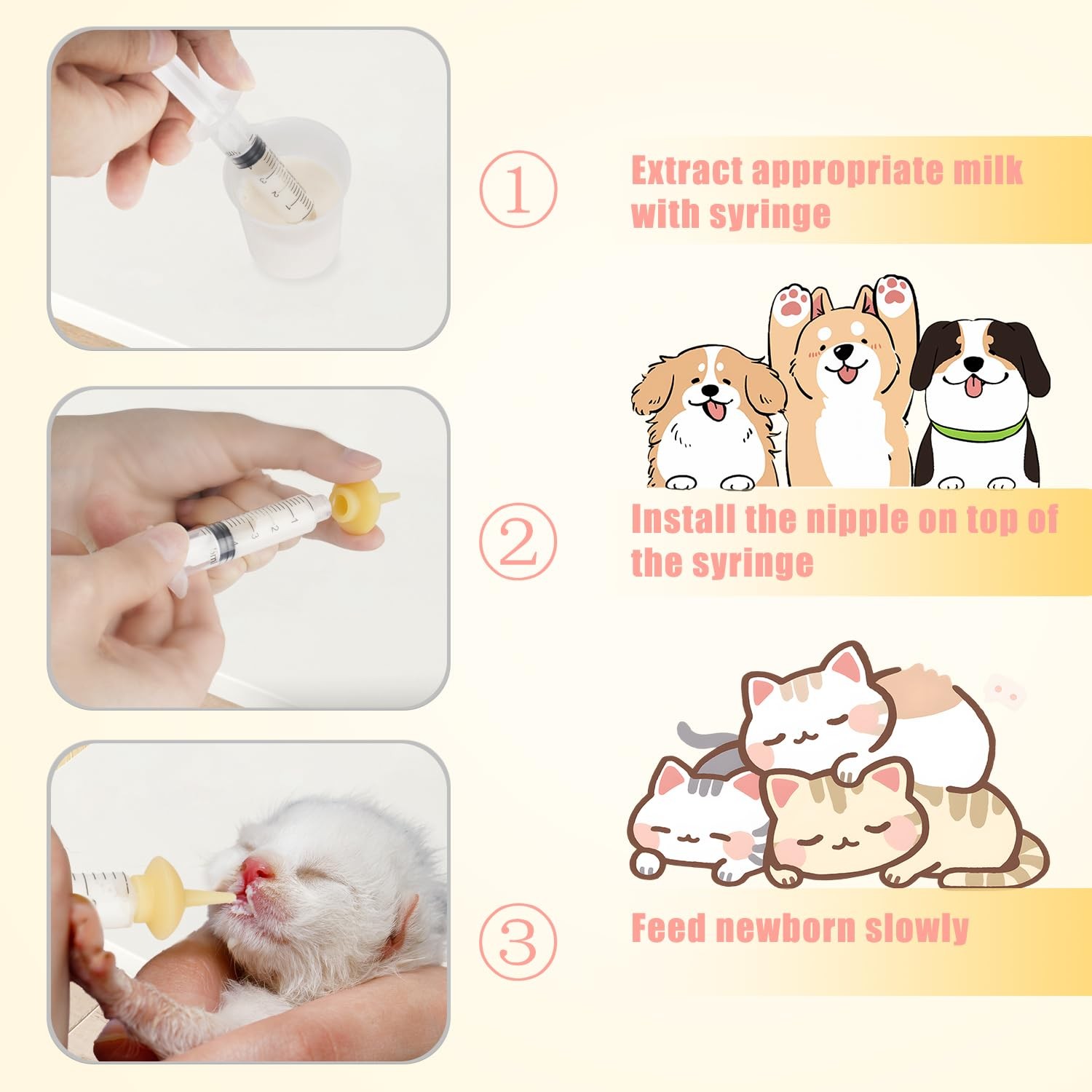 Xuanda Mini Pet Feeding Bottle and Syringes with Nipples for model4, white