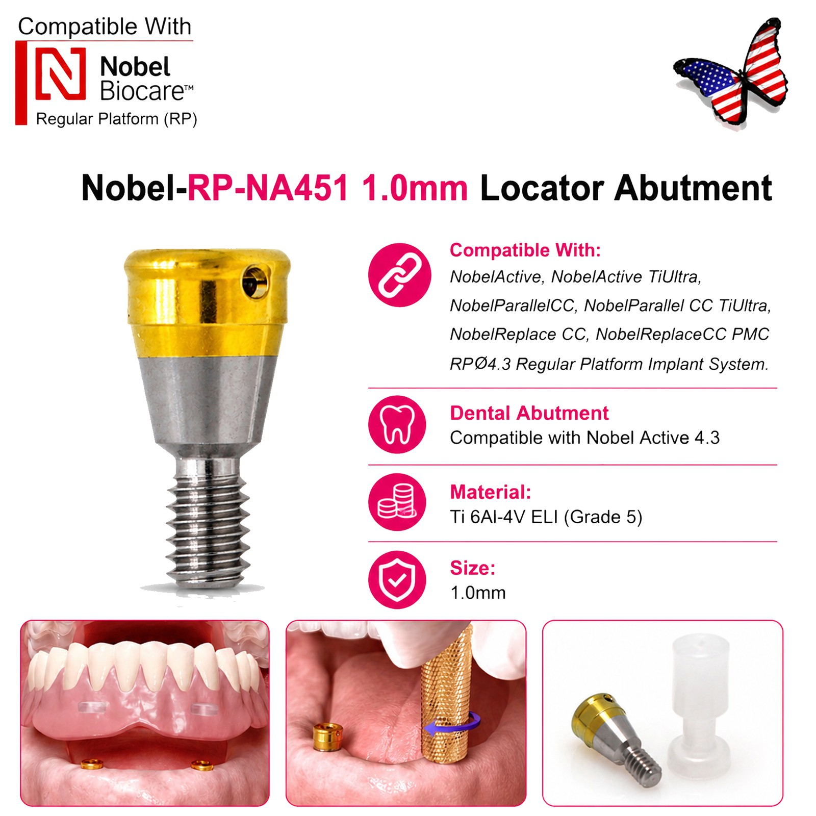 Multi-Brand Tapered Titanium Locator Abutment Fits Hiossen Nobel Zimmer MIS Adin