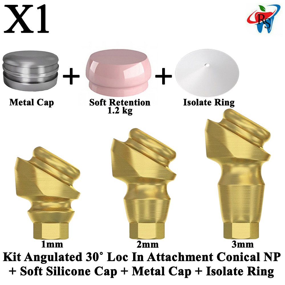1x Kit Angulated 30˚ Loc In Attachment Conical NP Soft Silicone Metal Cap Ring