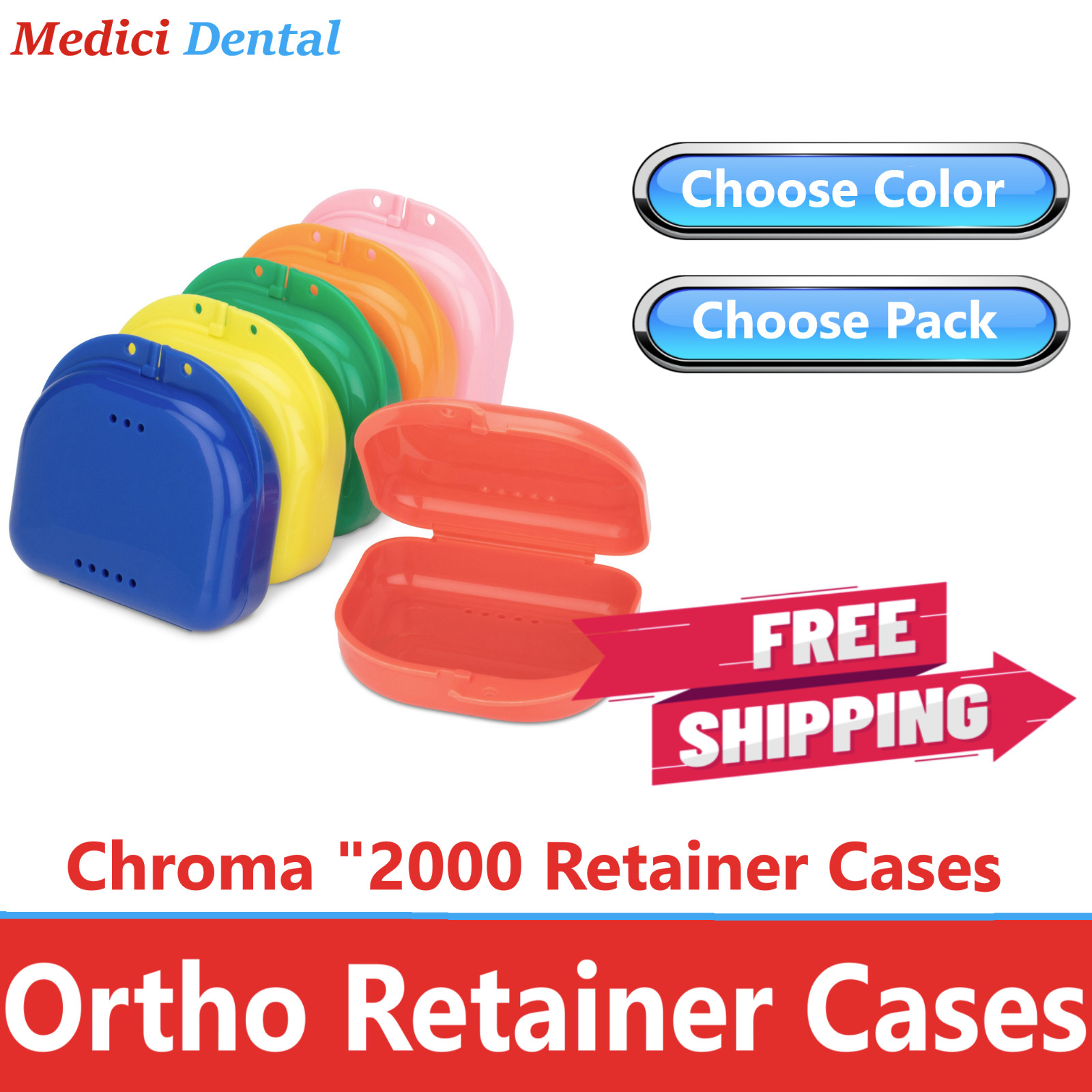 Dental Retainer Denture Storage Case Box Mouthguard Container Neon Set Up to 200