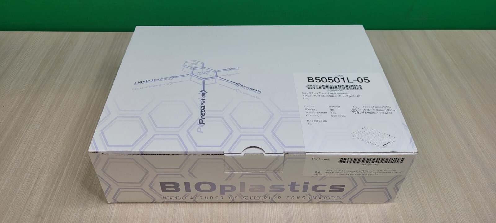 (QTY. 25) BIOPLASTICS 96 Well x 0.2 ml Plate, Laser Marked RP, LF, NON SK NEW