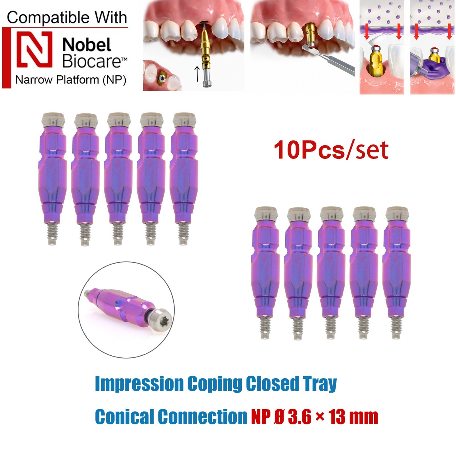 US 10Pcs Impression Transfer Coping Open Closed Tray fits Nobel Active NP RP Hex
