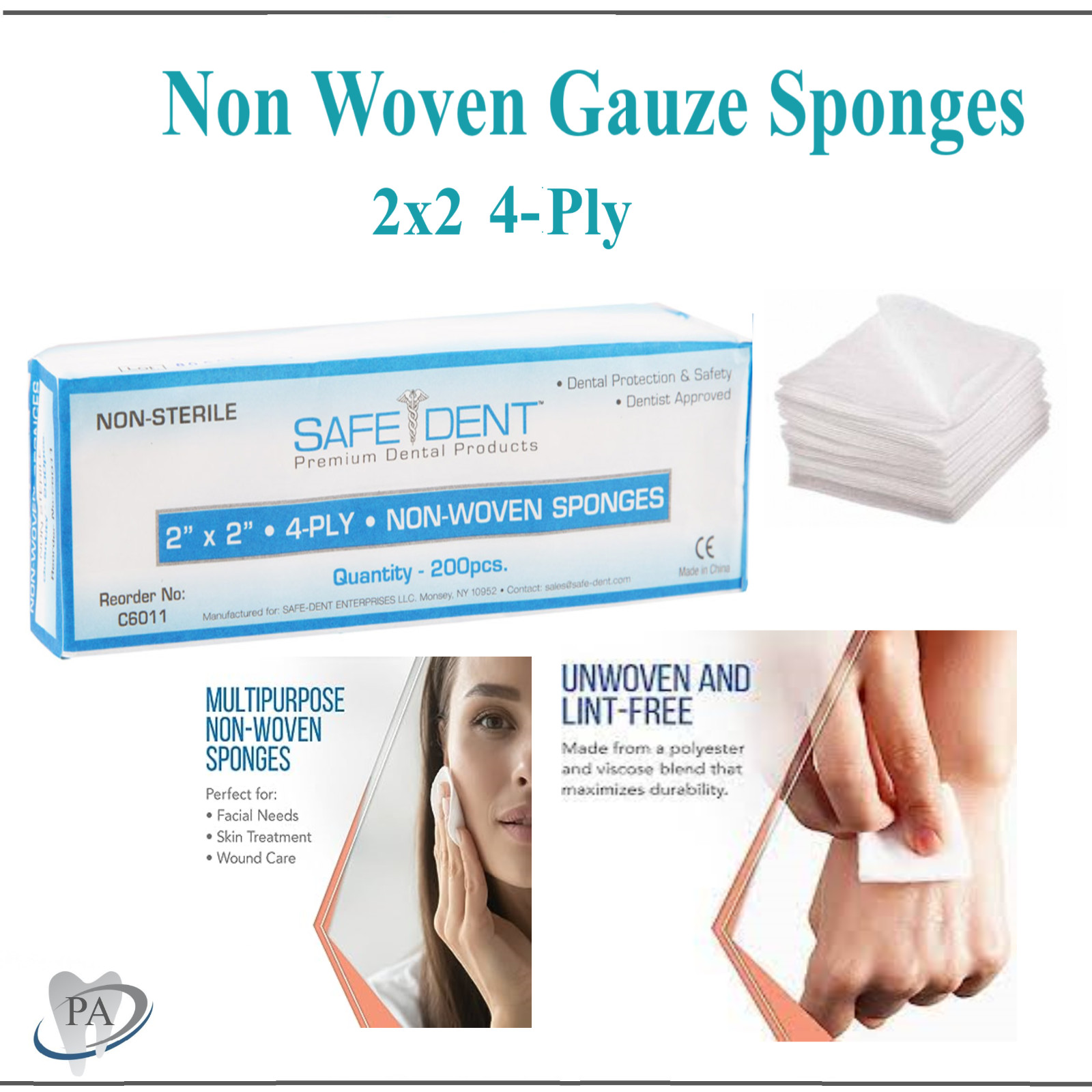 2×2 Non Woven Gauze Sponges 4-Ply, Non-Sterile Cotton Dental Medical (800 Pack)