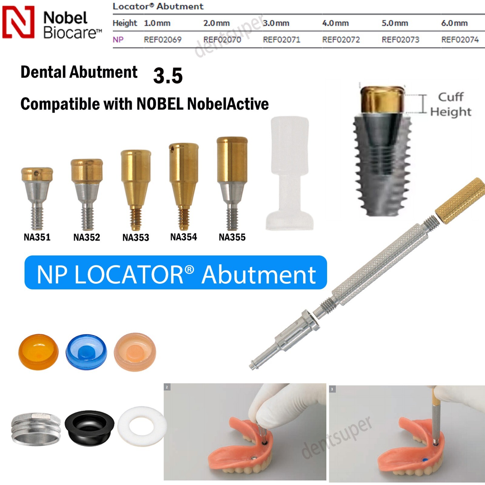 US Nobel Active Locator Abutment & Caps Inserts Kit NP/RP 1-5mm PEEK Retention