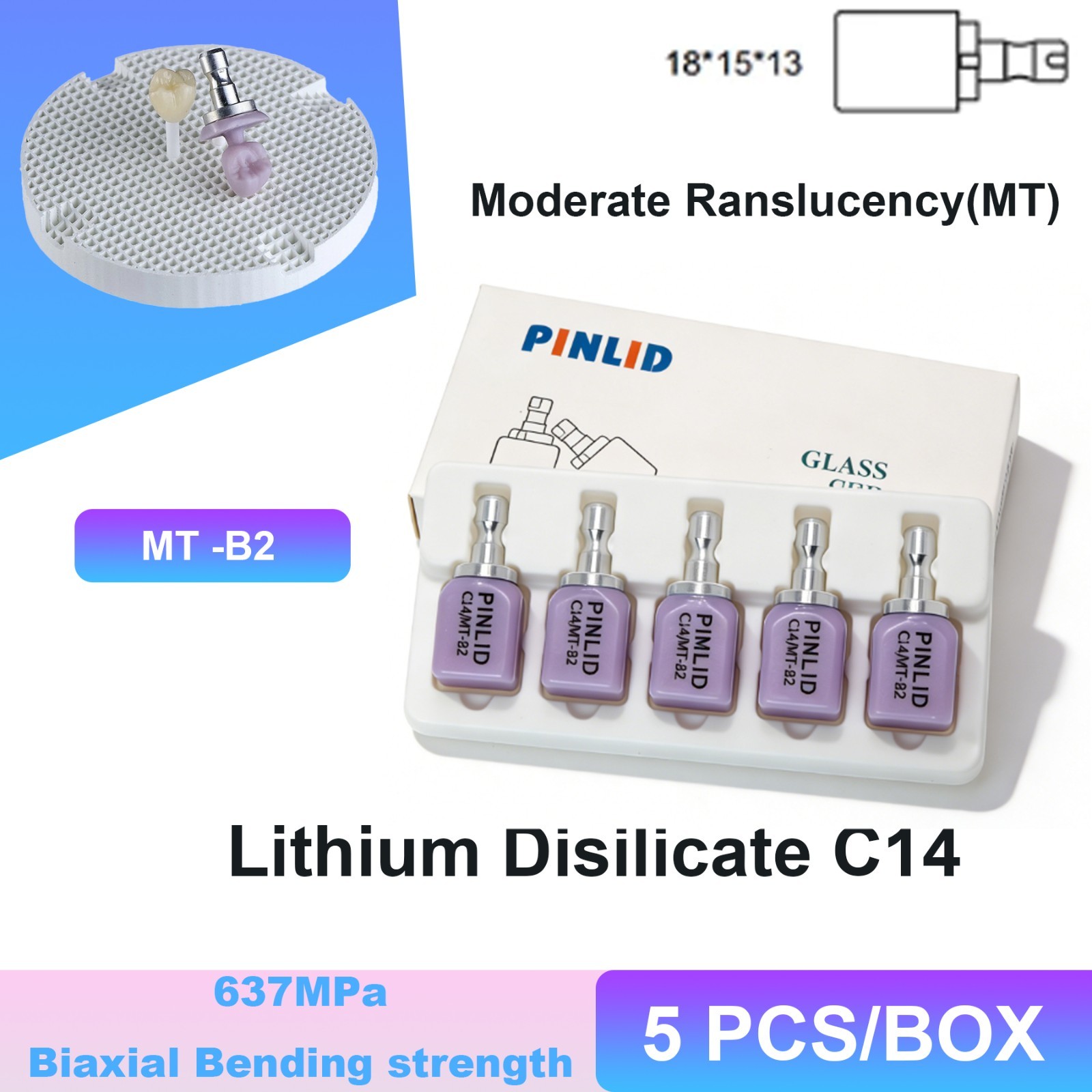 Dental Lithium Disilicate CAD CAM Glass Ceramic Blocks MT Translucency A1–BL4