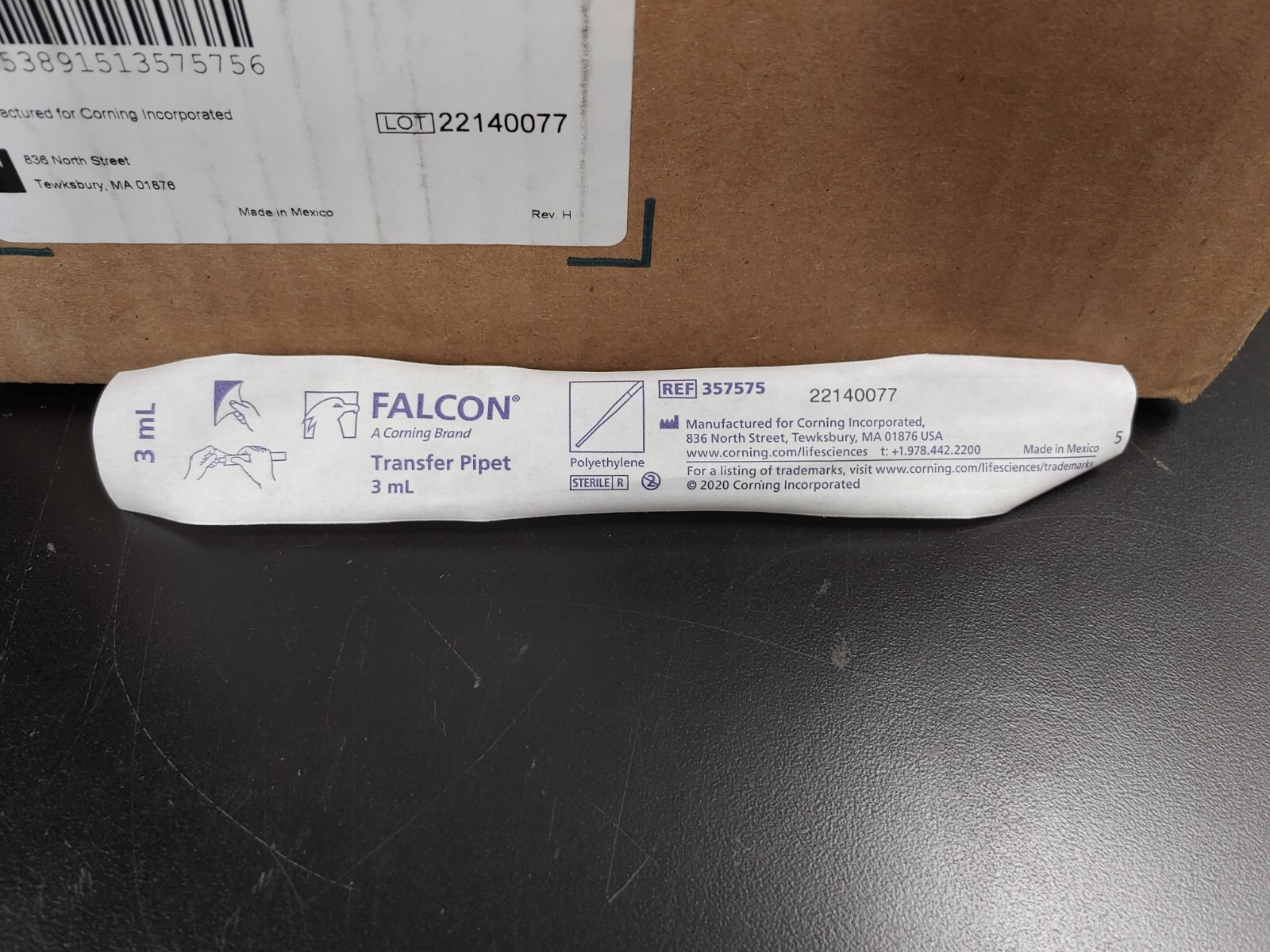 CORNIG FALCON 357575 Polyethylene 3 mL Transfer Pipet with Graduation 500/Box