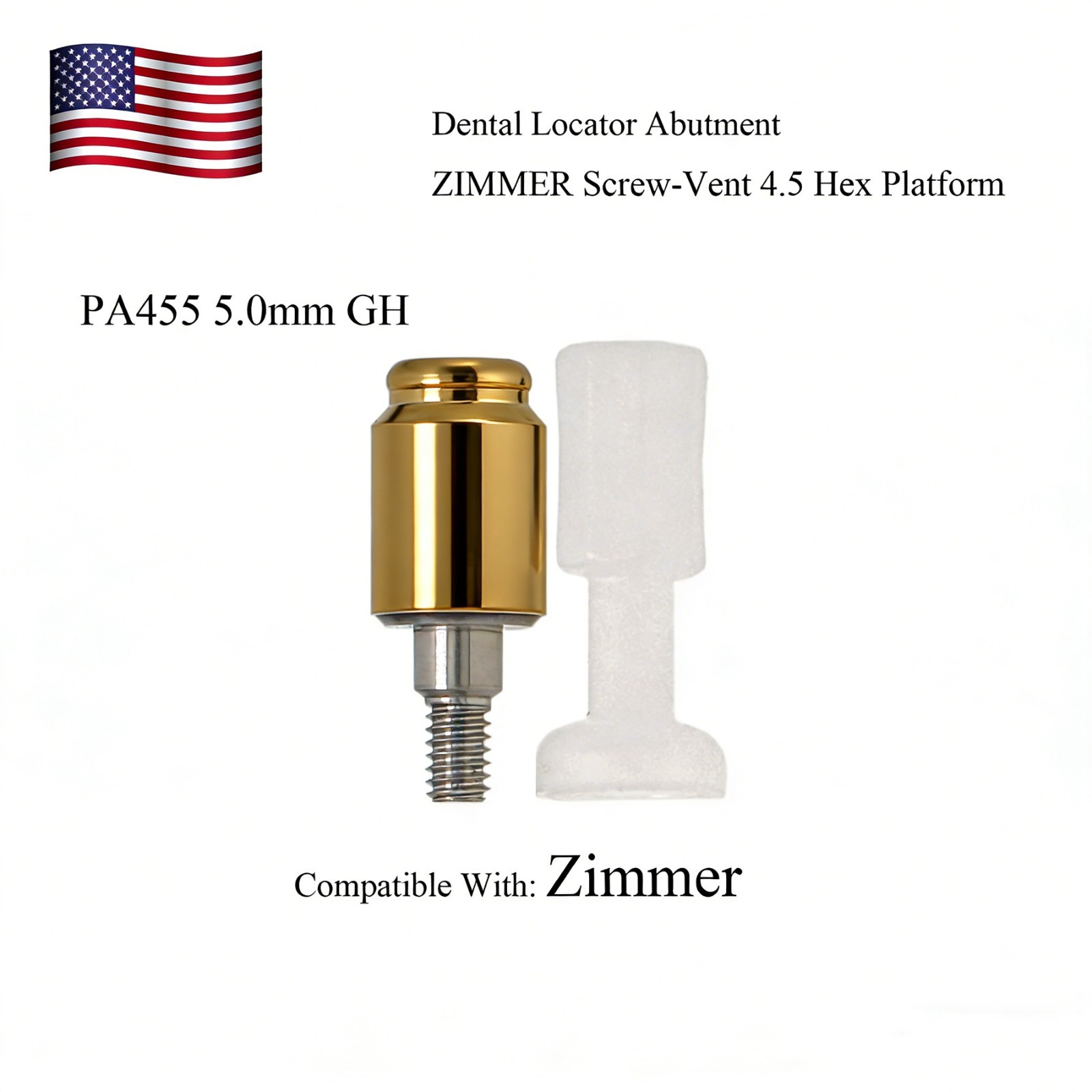 US ZIMMER Tapered Screw Vent Ø4.5mm For Locator Abutment 1-5.0mm GH Internal Hex