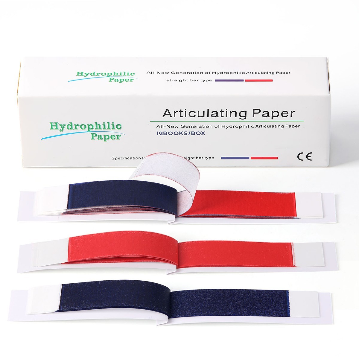 Papel articulante dental fino/grueso, papel de mordida de doble cara tiras rojas