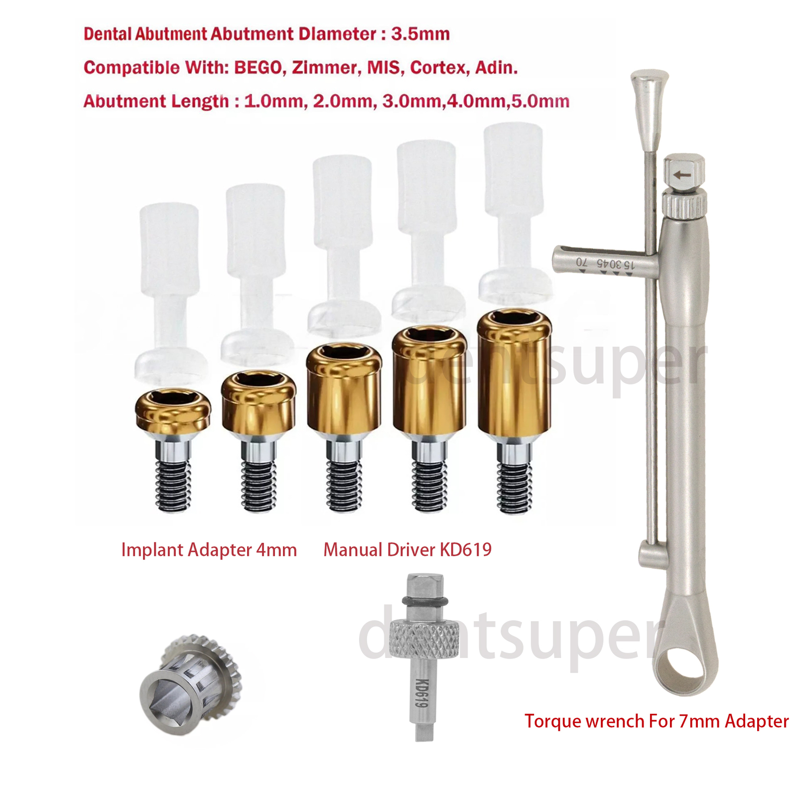 Implant 3.5mm fit Zimmer Dental Screwdriver Manual Driver Adapter 4mm Abutment