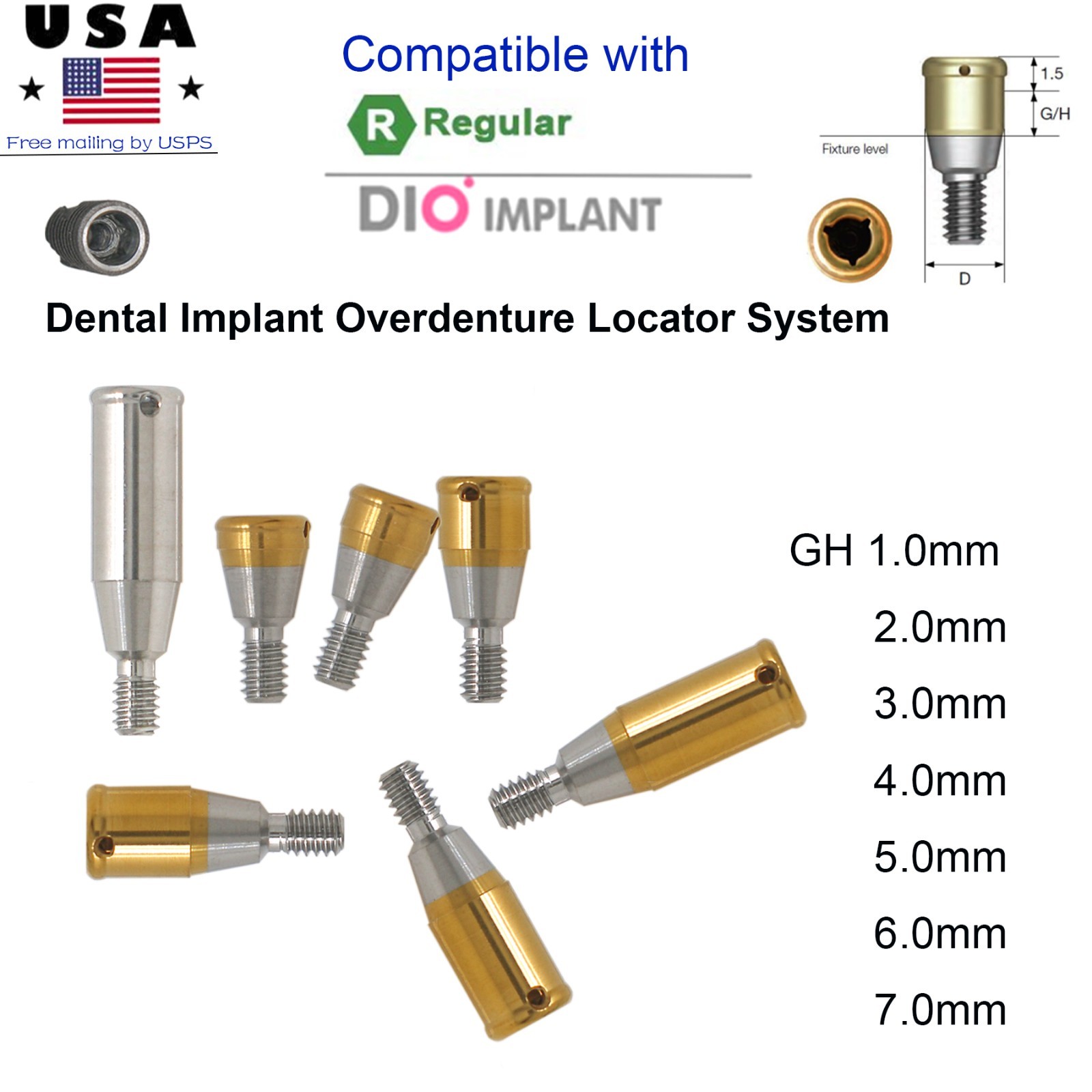 US Dio Overdenture Locator Abutment​ compatible With DlO UF(ll) Fixture Regular
