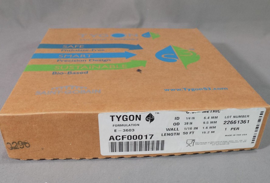 Tygon Tubing E-3606 1/4″ ID, 3/8″ OD, 1/16″ Wall Thickness # ACF00017 Pkg-50ft