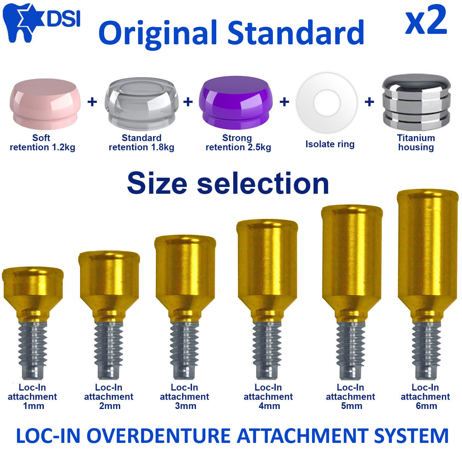 2 Dental Loc-In Overdenture Adapter Head Attachment Silicone Inserts Caps