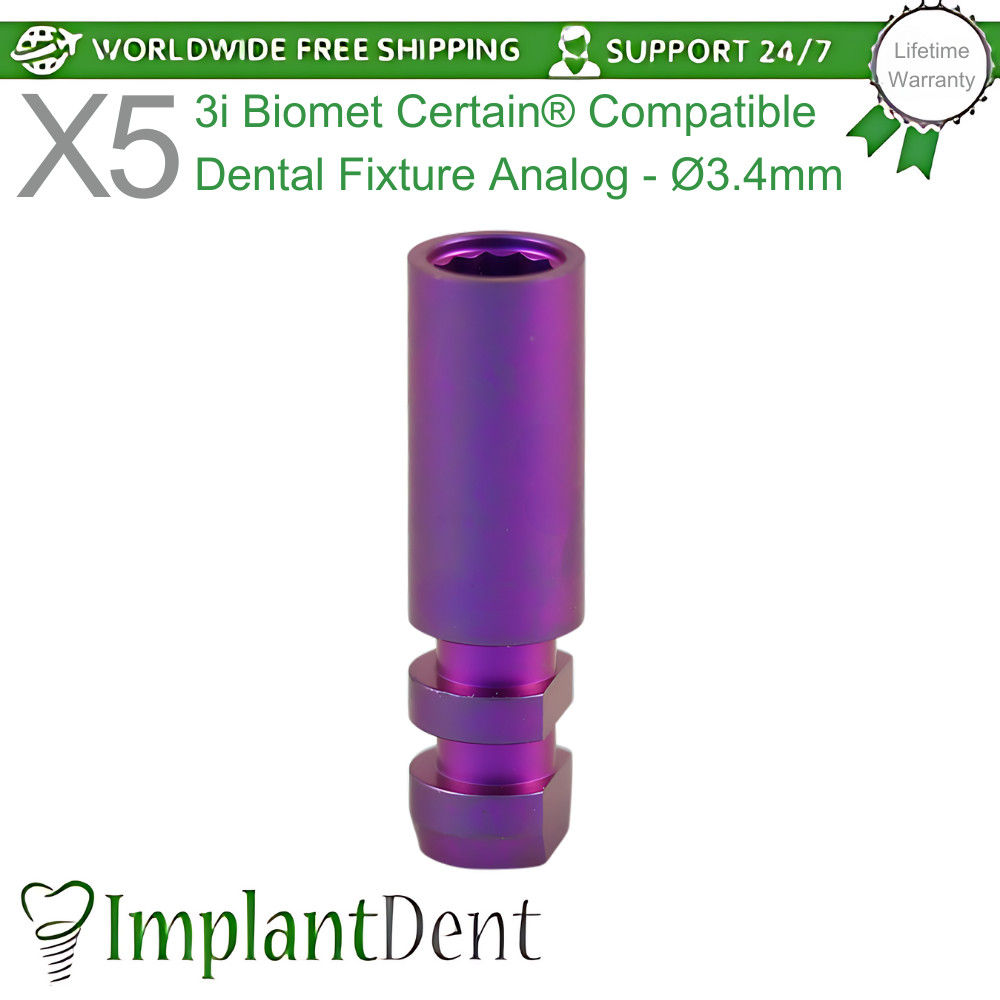 5x Dental Fixture Analog Ø3.4mm 3i Biomet Certain® Compatible Dentistry Tool