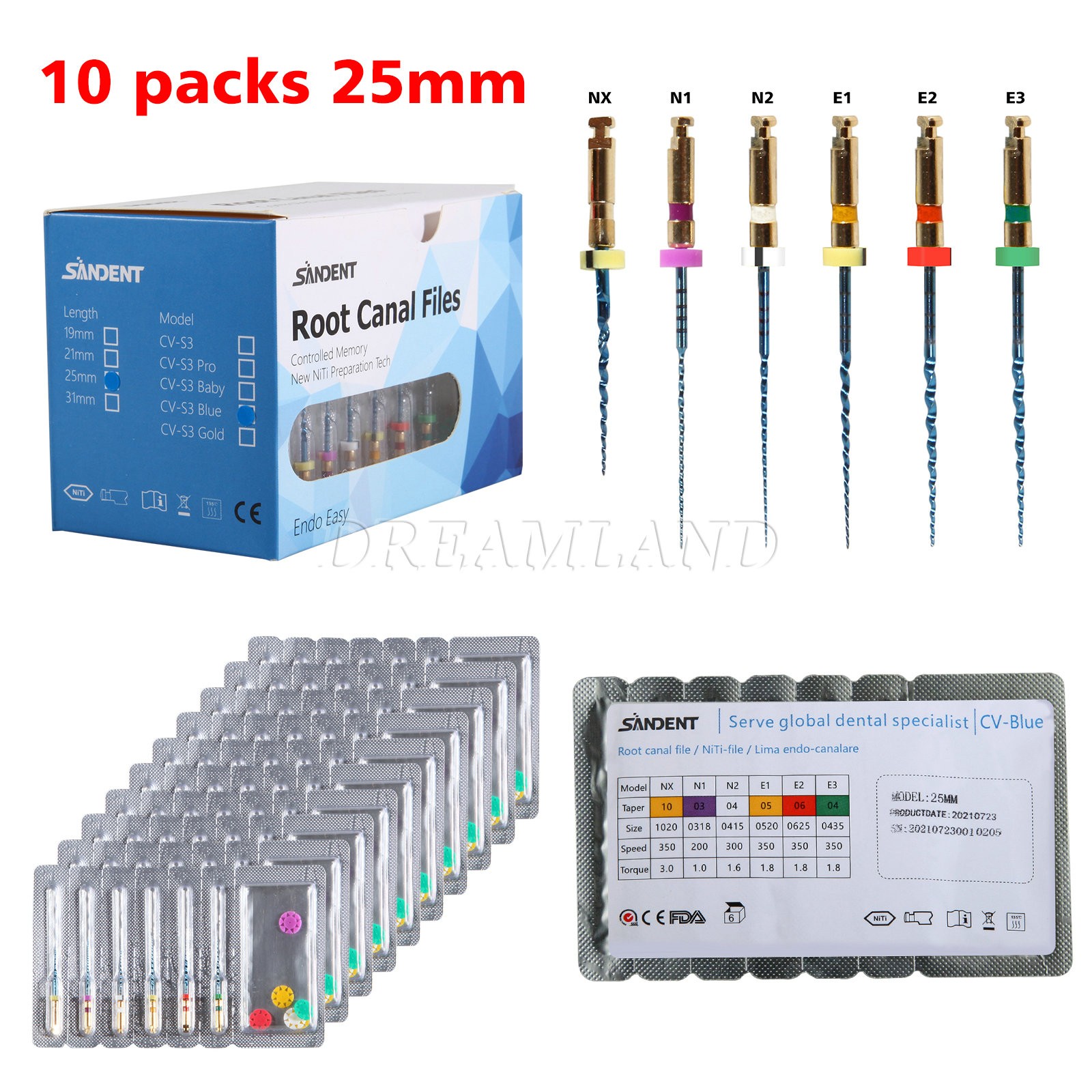 100pack Dental NiTi Super Rotary Files for Endodontic Endo Motor Root Canal 25MM