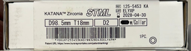 Kuraray Katana Zirconia Disc 98.5mm D2-18 Dental Milling – New