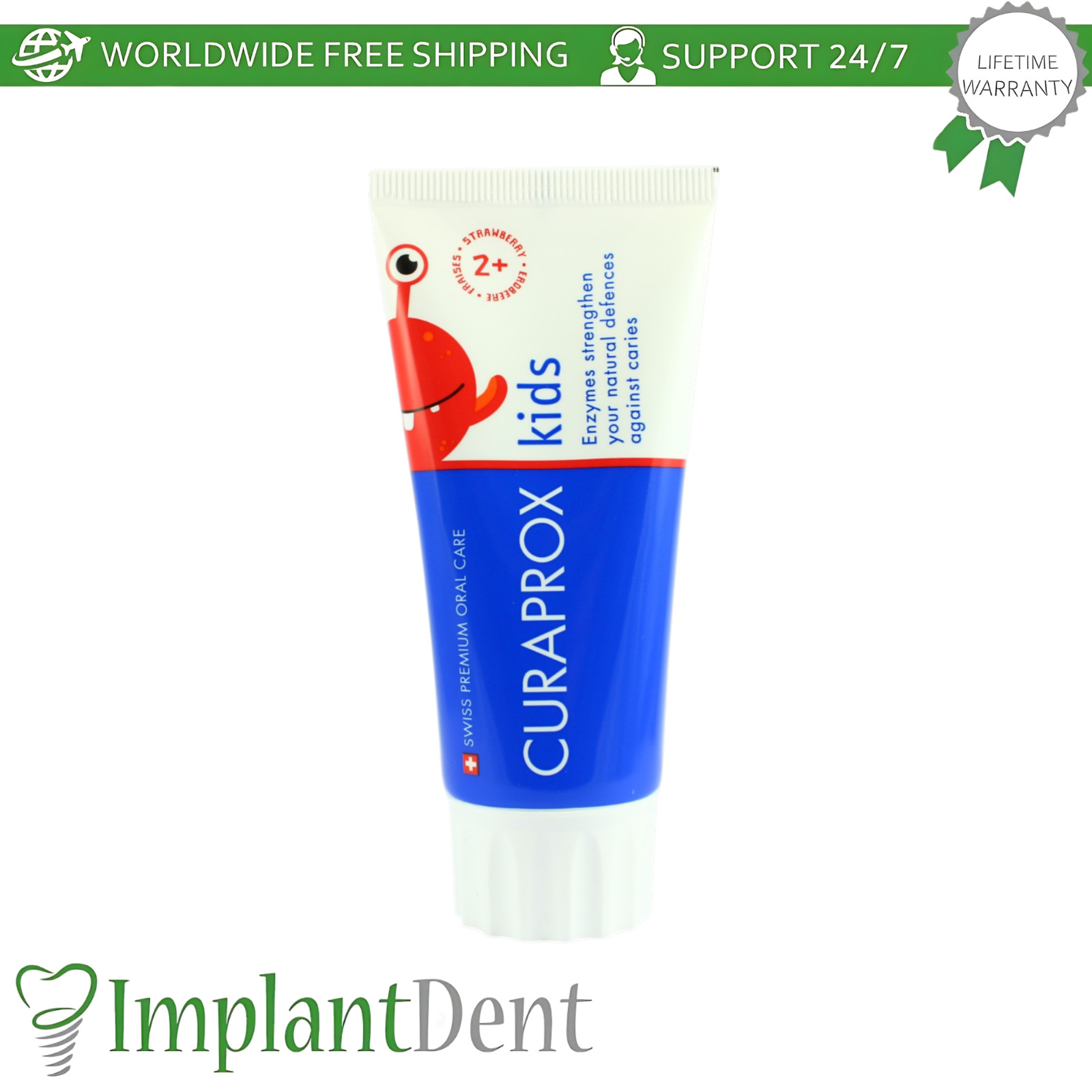 Dental Strawberry Toothpaste 60ml Kids Age 2+ Gentle Oral Care Hygiene Curaprox