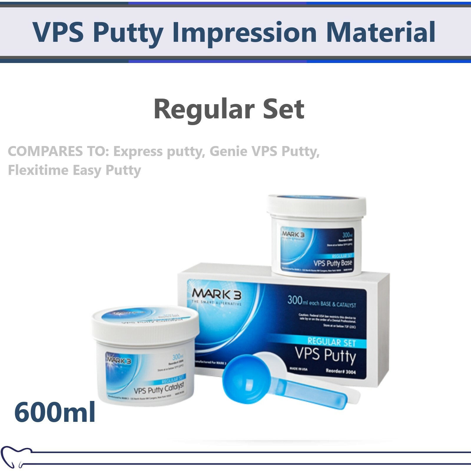 Dental VPS Putty Set VPS Impression Material Base + Catalyst 600 ml, Made in USA