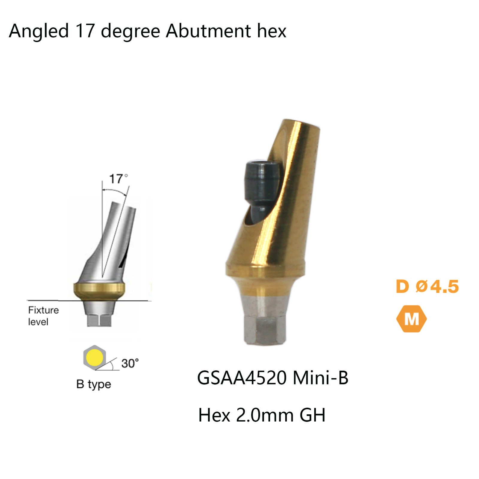 17° Angled Anatomic Abutment Compatible Hiossen ET Mini Hex Platform Osstem TS