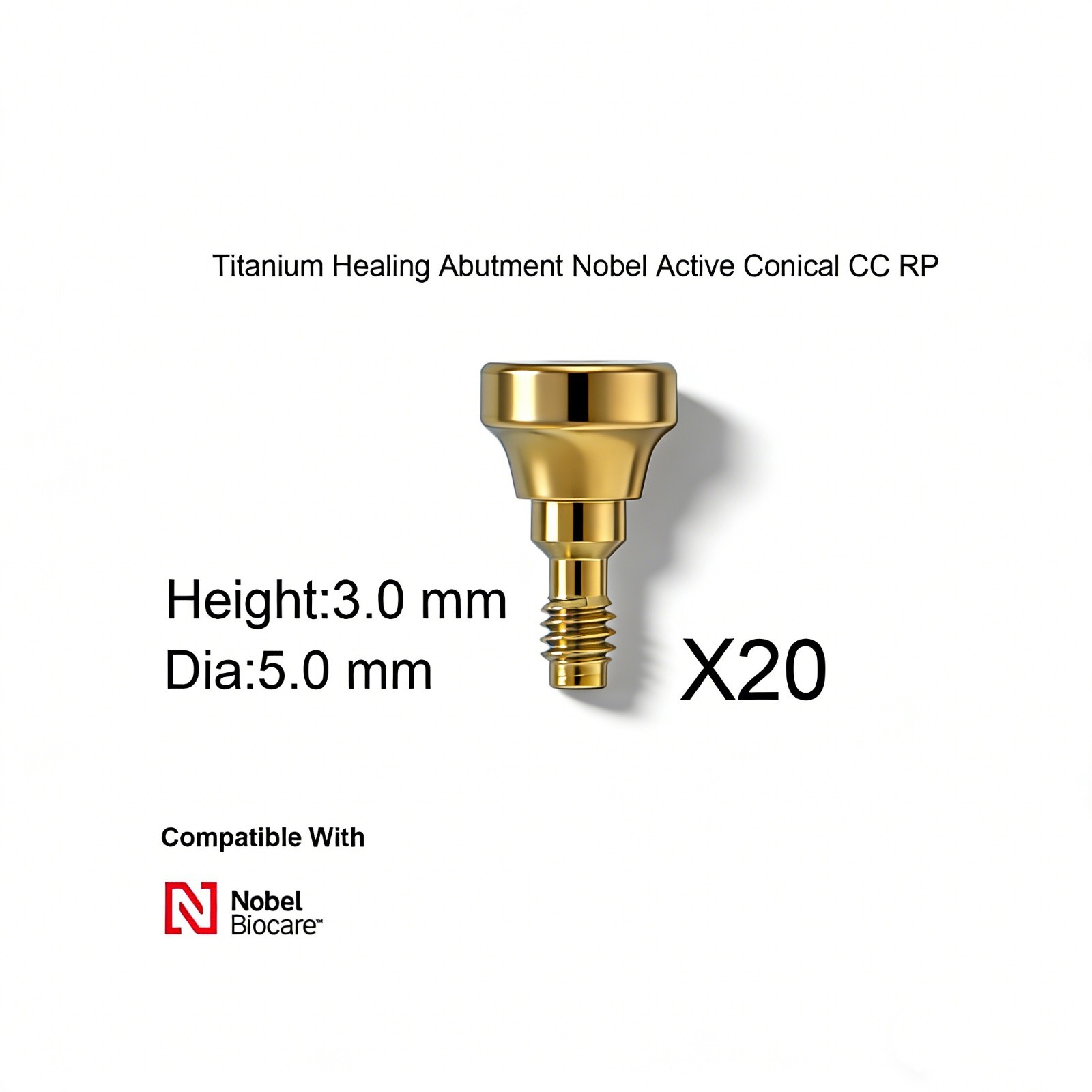 20Pcs Dental Nobel Biocare Healing Abutment Cap Ø3.6/5/6 Conical NP/RP H3/5/7mm