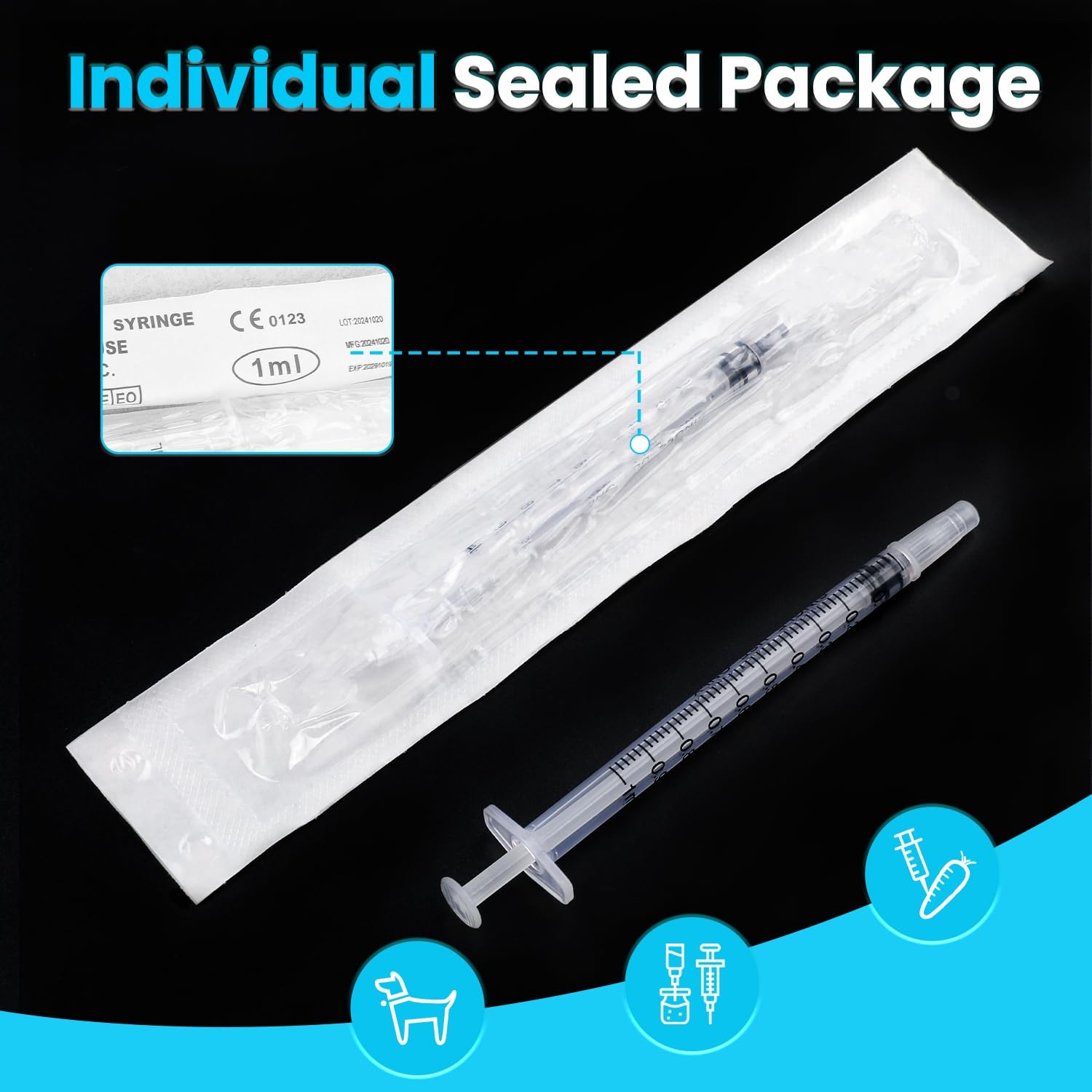 60 PCS 1ml Syringe with Cap for Liquid,Oral Syringes without transparent
