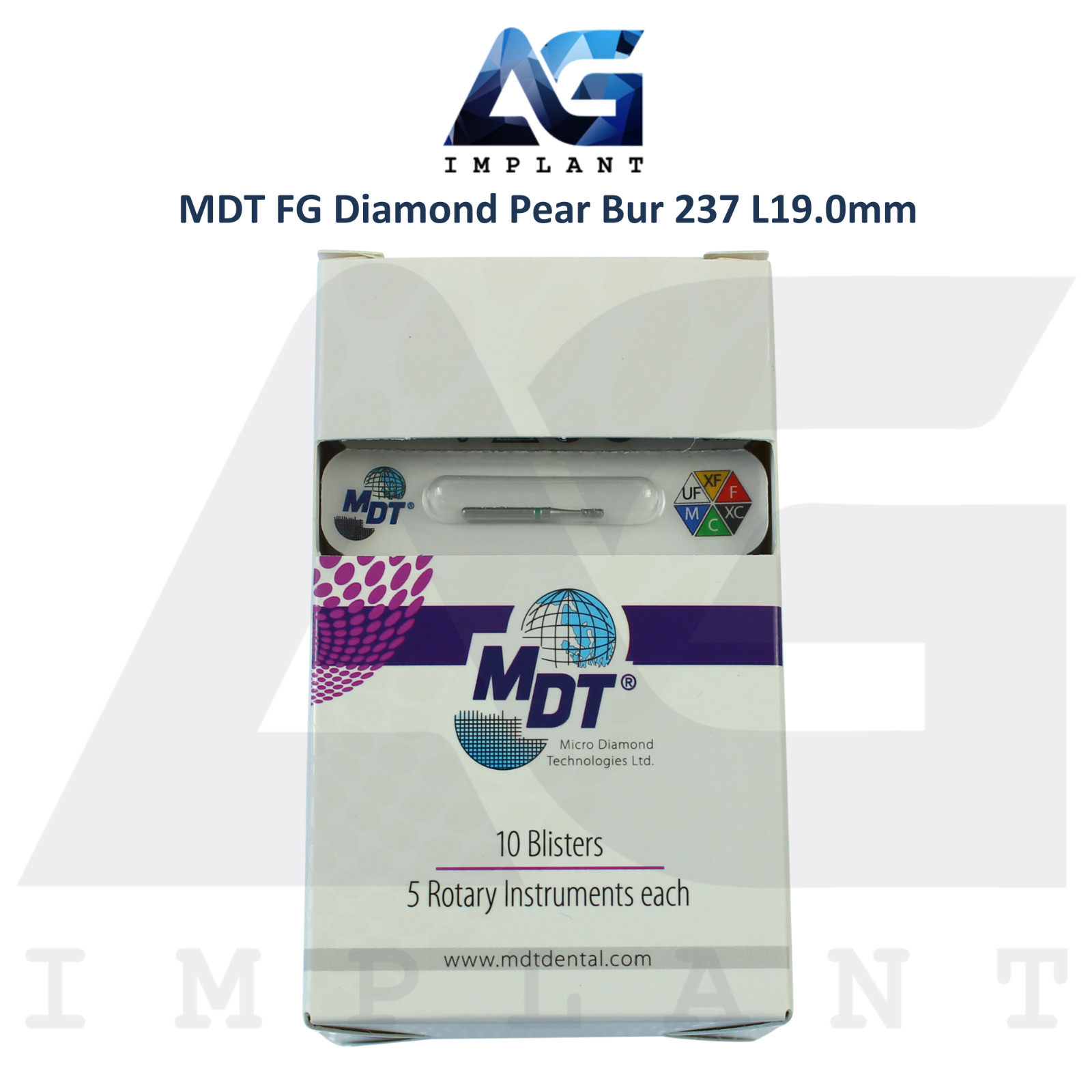 MDT Dental FG Diamond Coated Pear Bur 237 L19.0mm Creating Smooth Contours